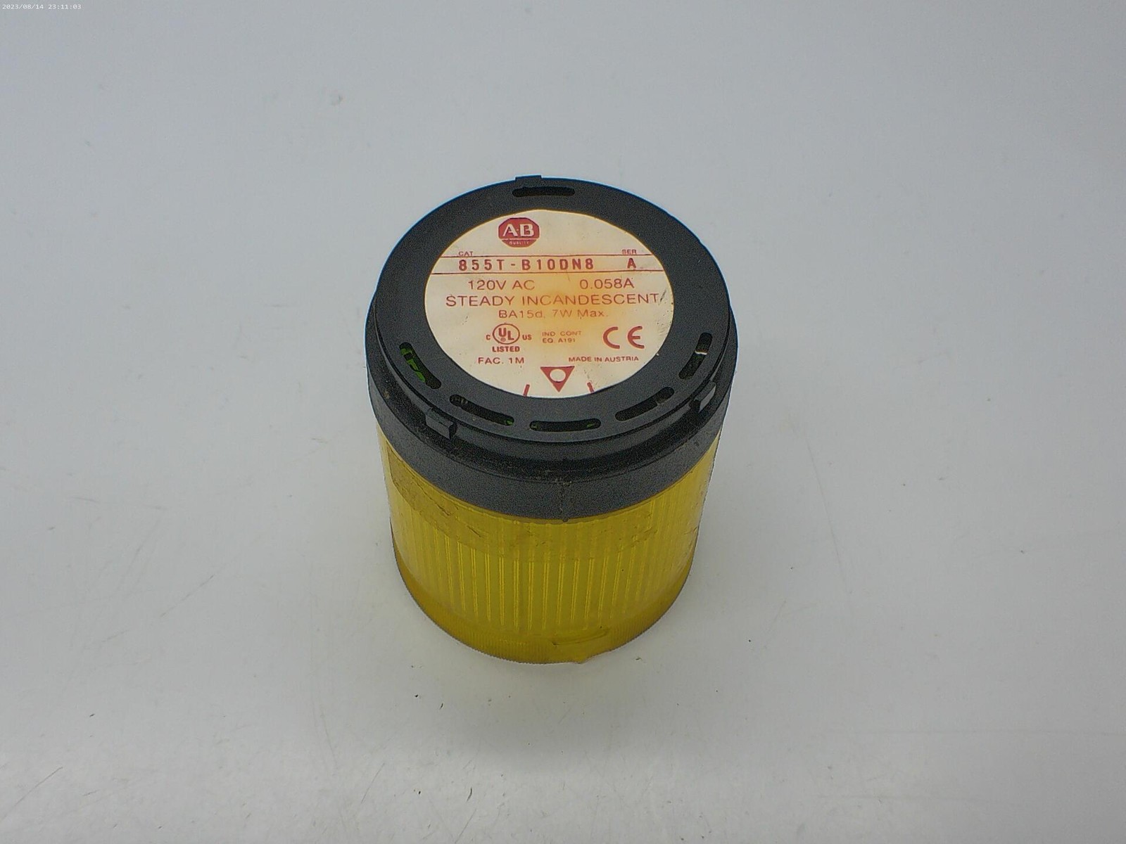 ALLEN BRADLEY 855T-B10DN8 SER.A STACKLIGHT YELLOW UNMP