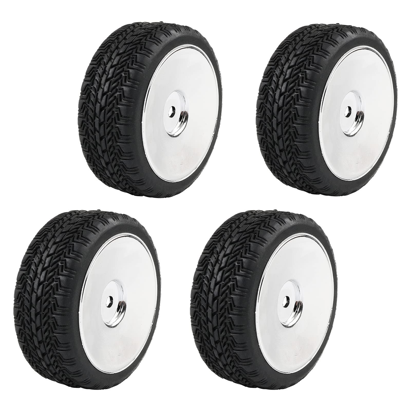 4PCS 12mm Hub Silver Rim & Tires RC Car Tires 1/10 On Road Racing Touring Car…