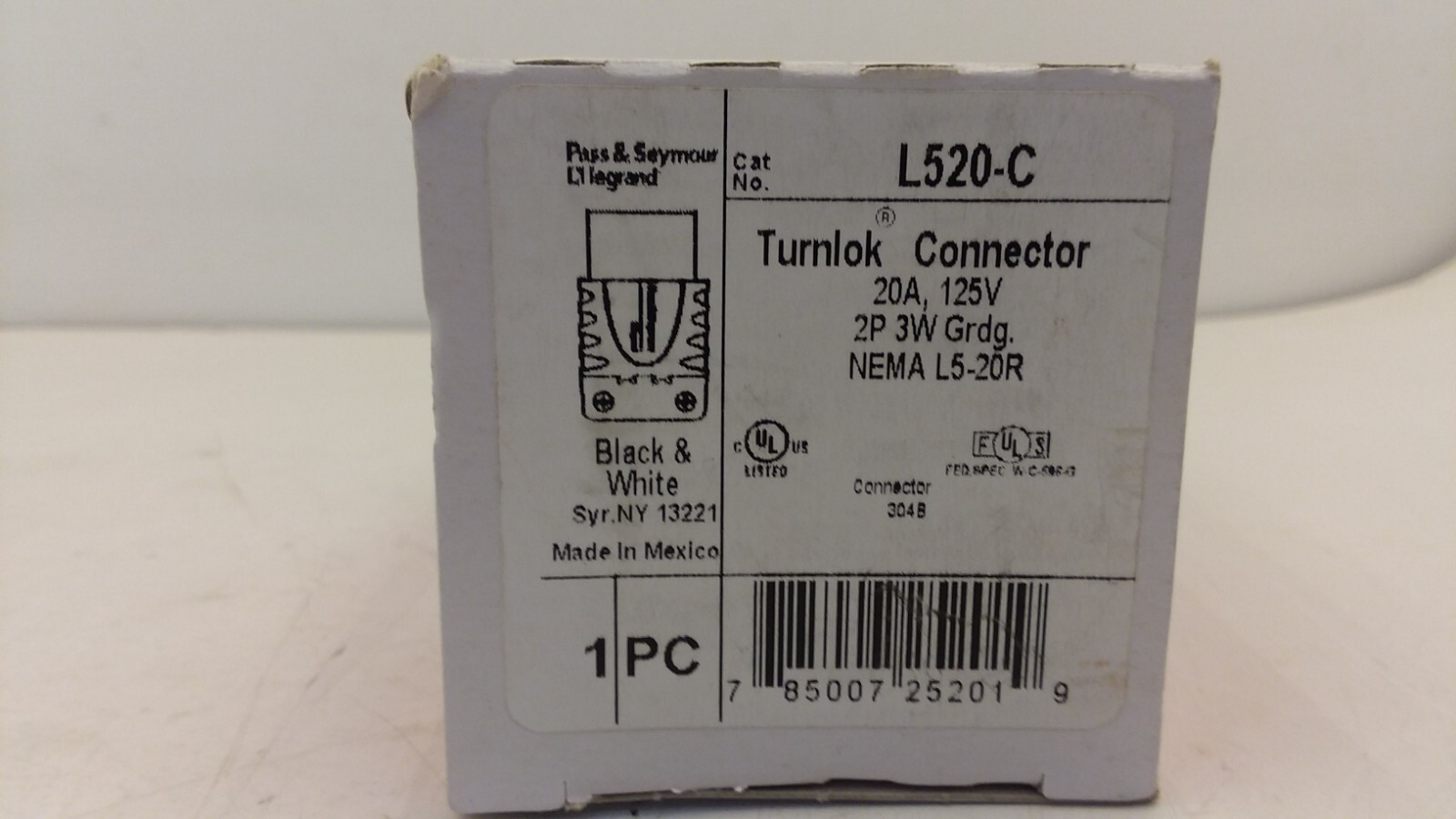 LEGRAND L520-C CONNECTOR 20AMP 125V 3 WIRE TURNLOK NEMA L520 NIB