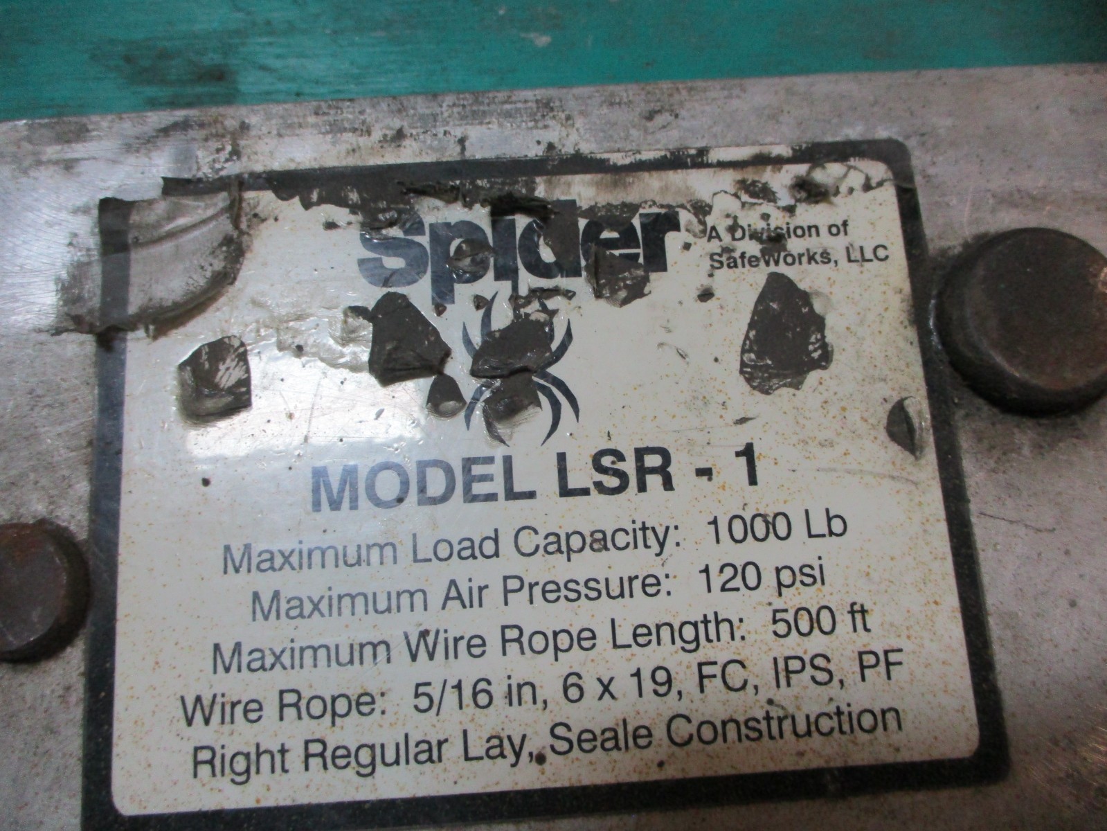 Spider LSR-1 Max. Load Cap. 1000LBS 120PSI 500FT Wire Rope 5/16″ 53575IPL