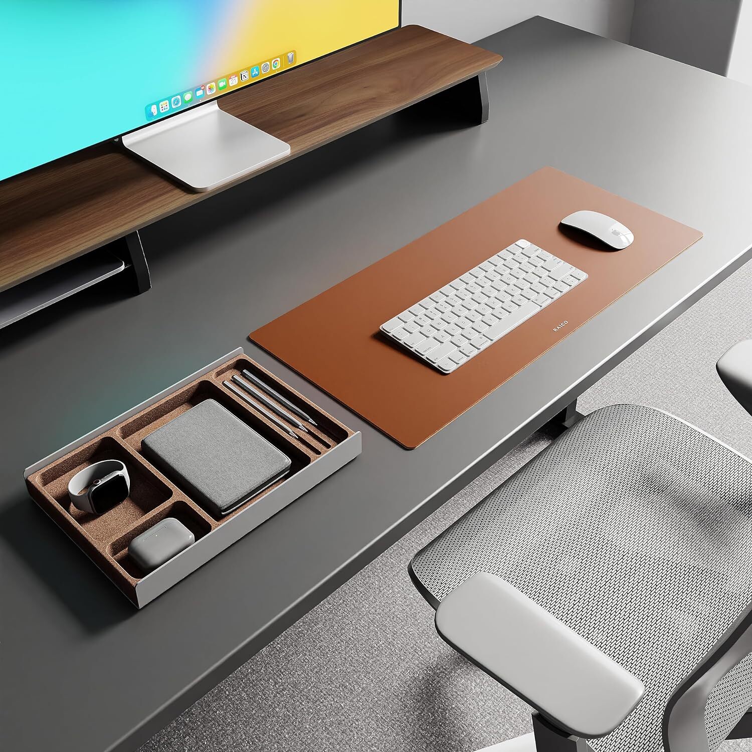 Raico Desk Tray Organiser Drawer with Compartments Cork & Aluminium Light