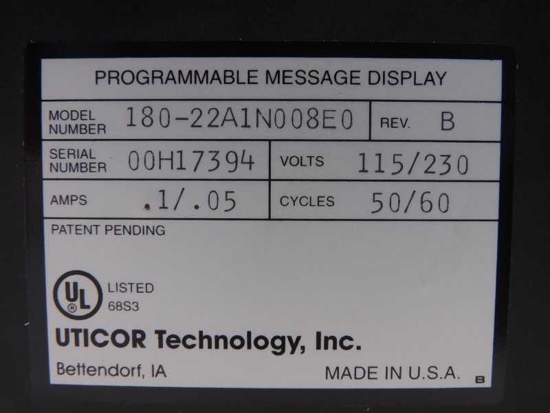 UTICOR 180-22A1N008E0 REV. B 115/230V .1/.5A NSNP