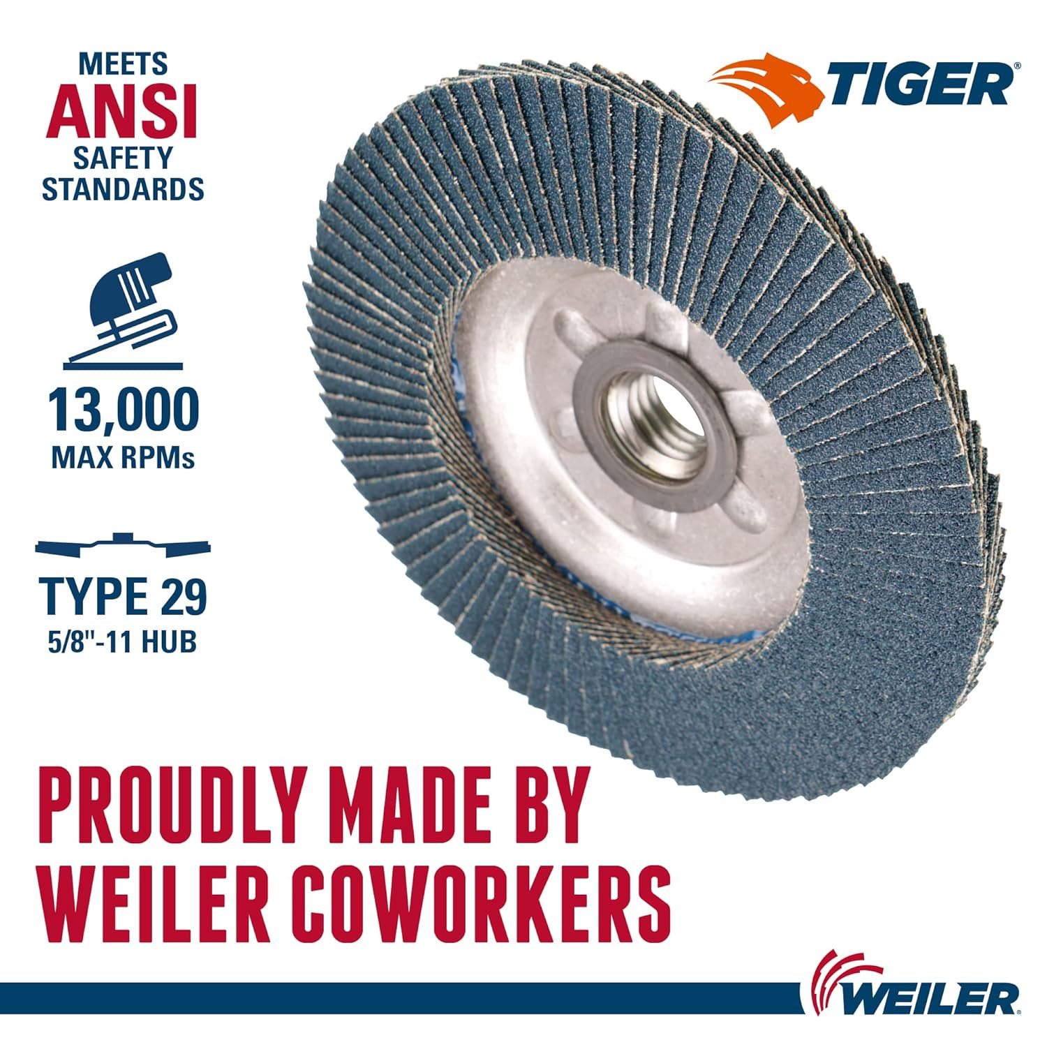 Weiler 50519 Tiger Type 29 Flap Disc Zirconia 60 Grit 4-1/2″ 5/8-11 UNC