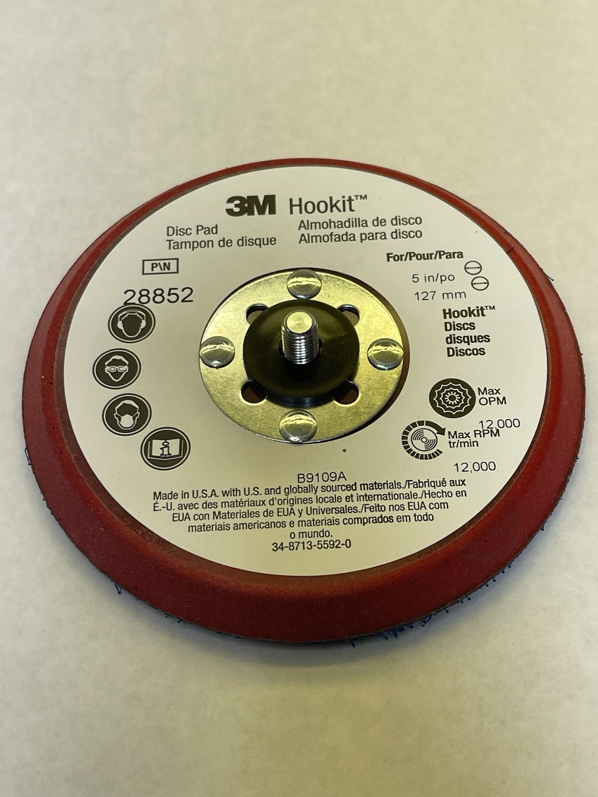 3M Hookit Low Profile Disc Pad 28852, 5 in x 3/8 in x 5/16-24 Exte (26A81)
