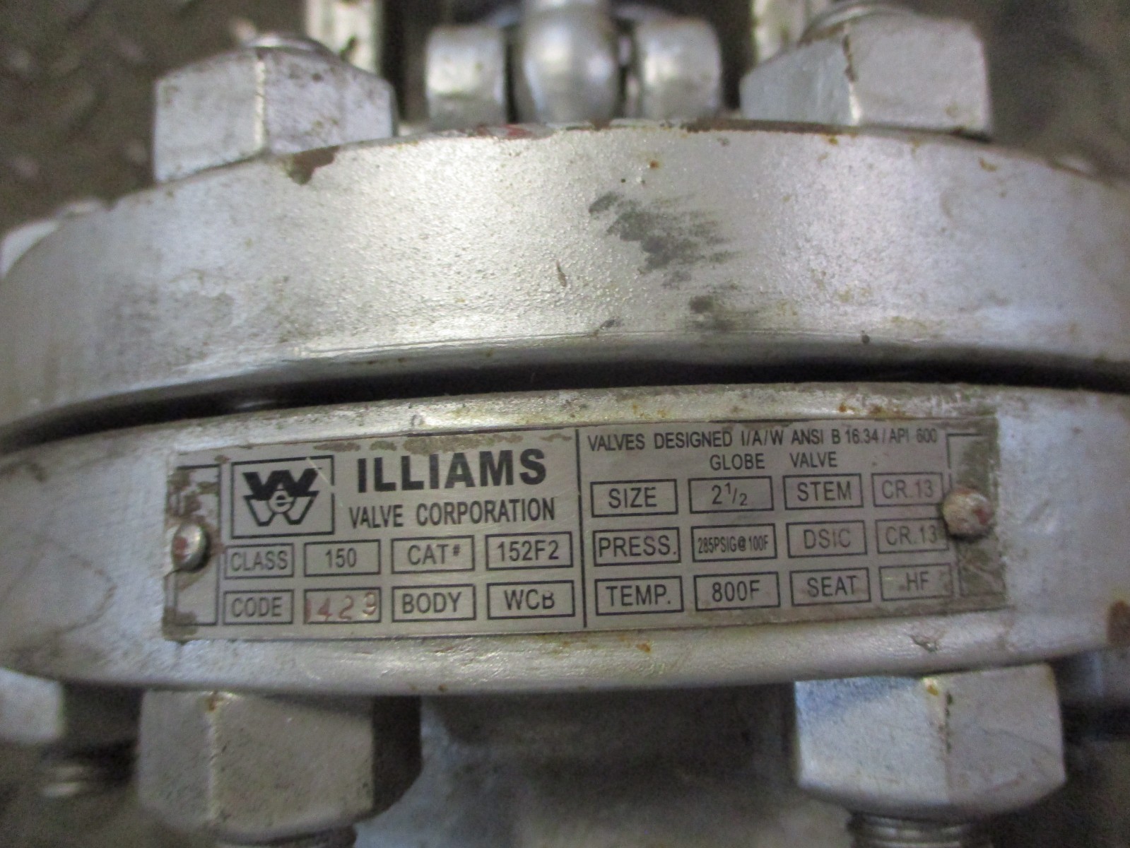 Williams Valve Size 2-1/2 Class 150 Cat# 152F2 Globe Valve WCB CR13 53456AES