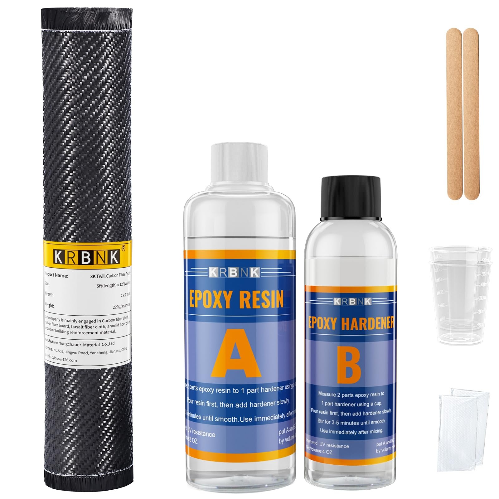 Carbon Fiber Repair Kit 5FT 12″ Cloth Roll 8OZ Resin 4OZ Hardener Fibra de