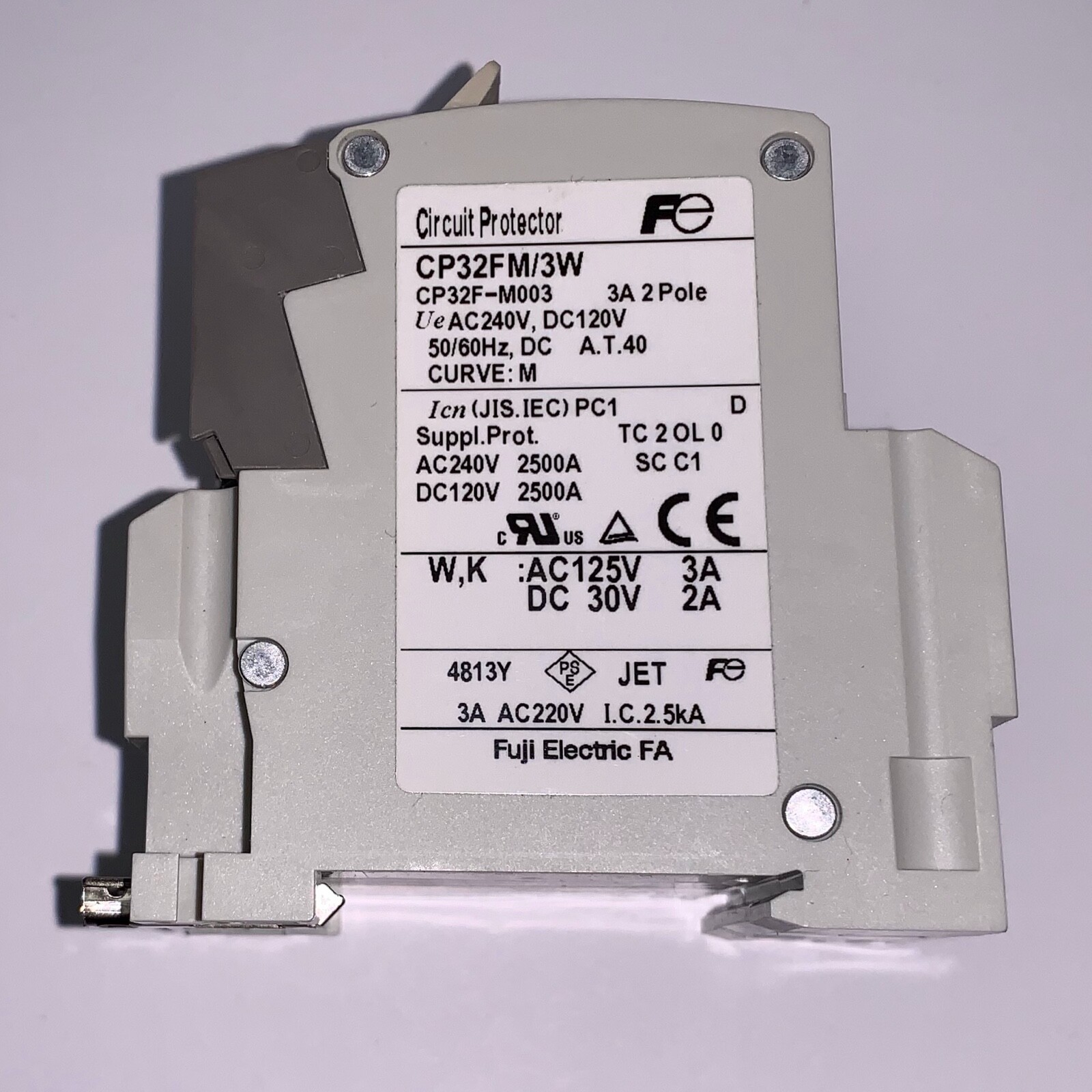 Brand New In Box!!! Fuji Electric 2-Pole, 3 Amp Circuit Protector (#CP32FM/3W)