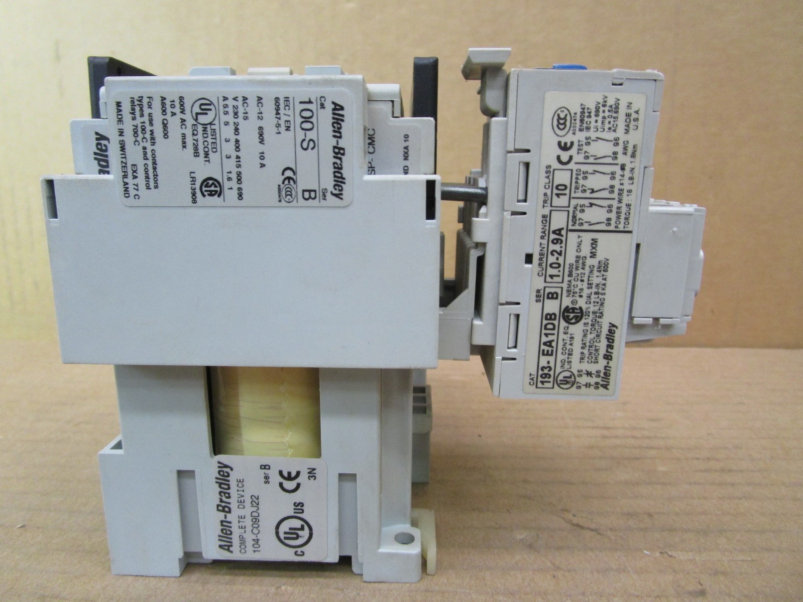 Allen-Bradley 104-C09DJ22 193-EA1DB SER B 1.0-2.9A Trip Class 10 100-S 52087HM