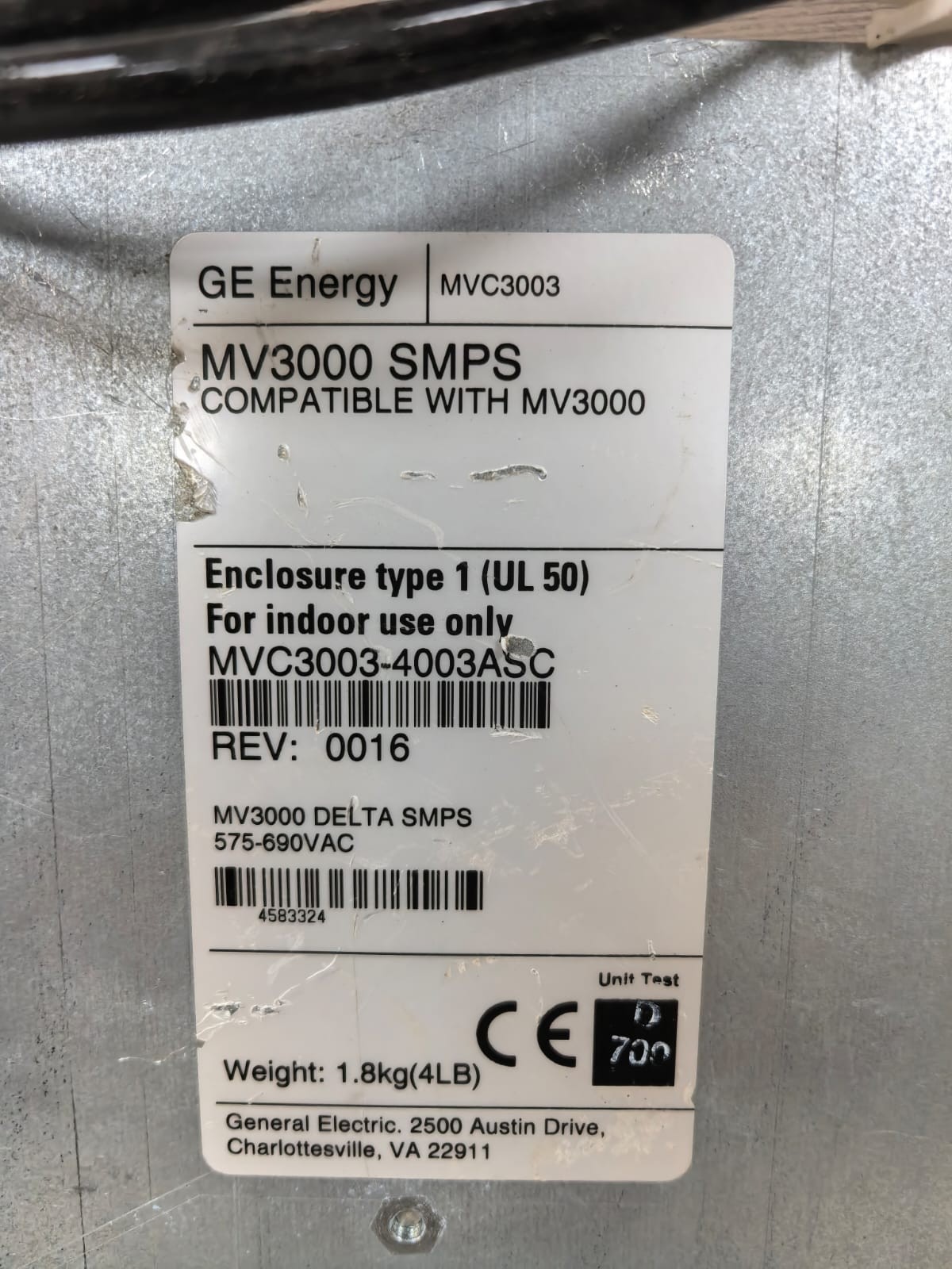 GE ENERGY ALSTOM MVC3003-4003ASC REV.0016 MV3000 SMPS POWER CONVERSION