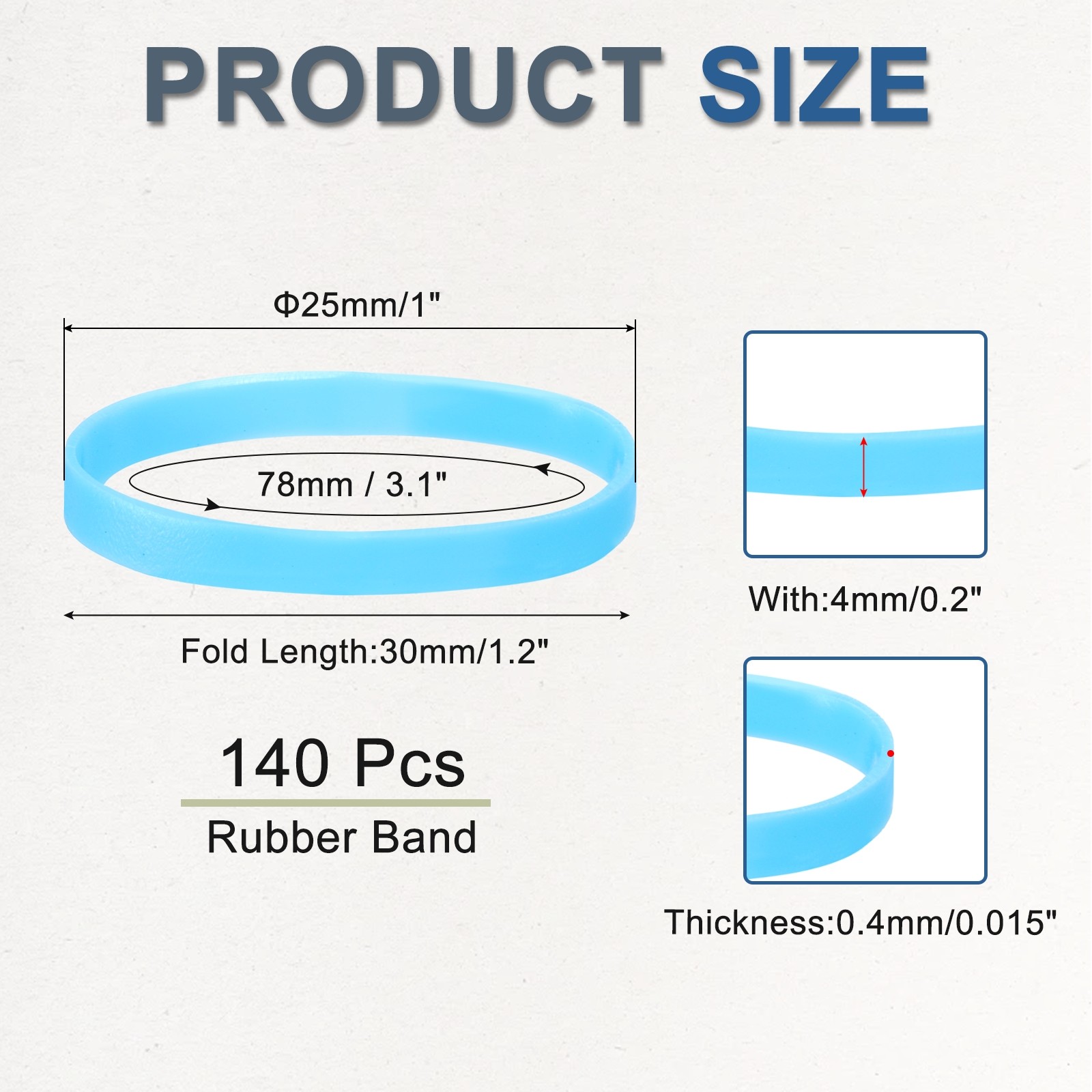 140 Pcs Rubber Band Colored Spots 25mm x 4mm Hair Rubber Bands, Sky Blue