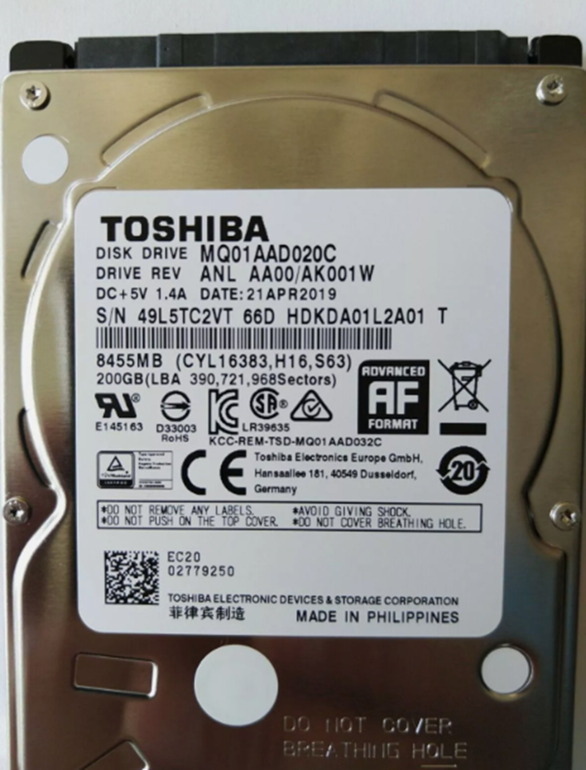 One Brand New TOSHIBA MQ01AAD020C 200GB 2.5″ 4200RPM HDD – US Stock