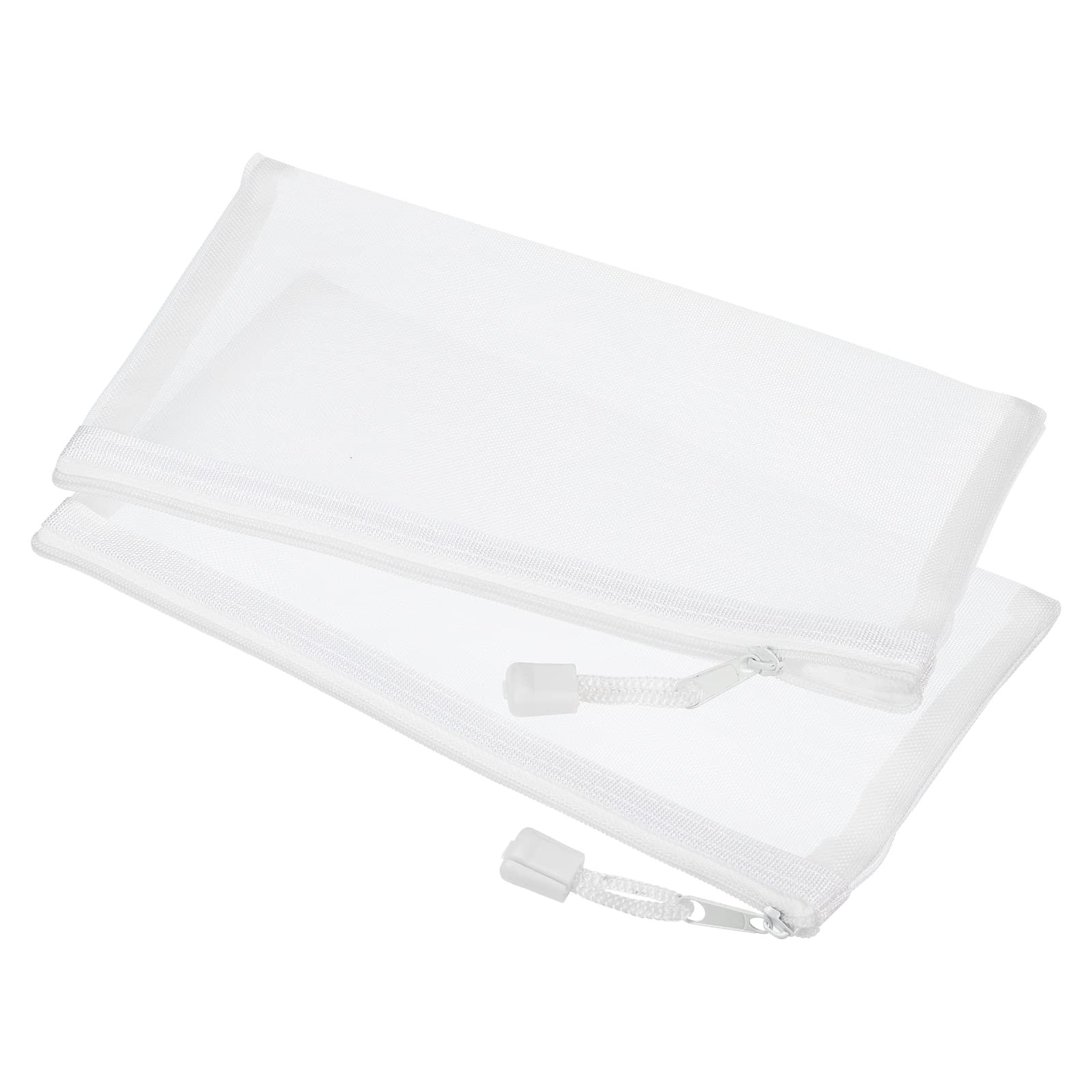 MECCANIXITY Mesh Zipper Bags, B6 Nylon Zip Pouch Pencil Case B6, White