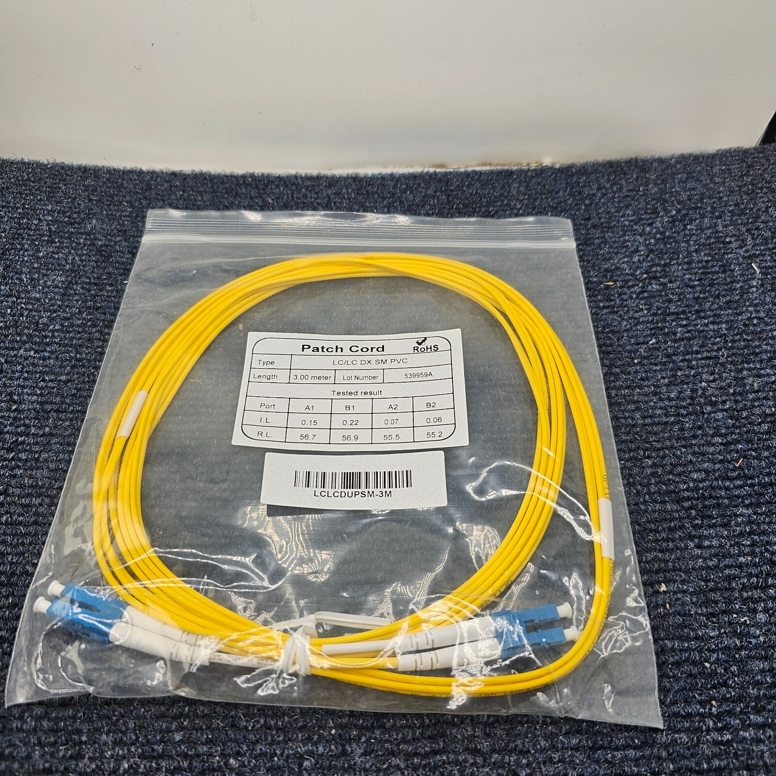 ( QTY 3 ) LCLCDUPSM-3M: Duplex Single-Mode Fiber Optic Patch Yellow