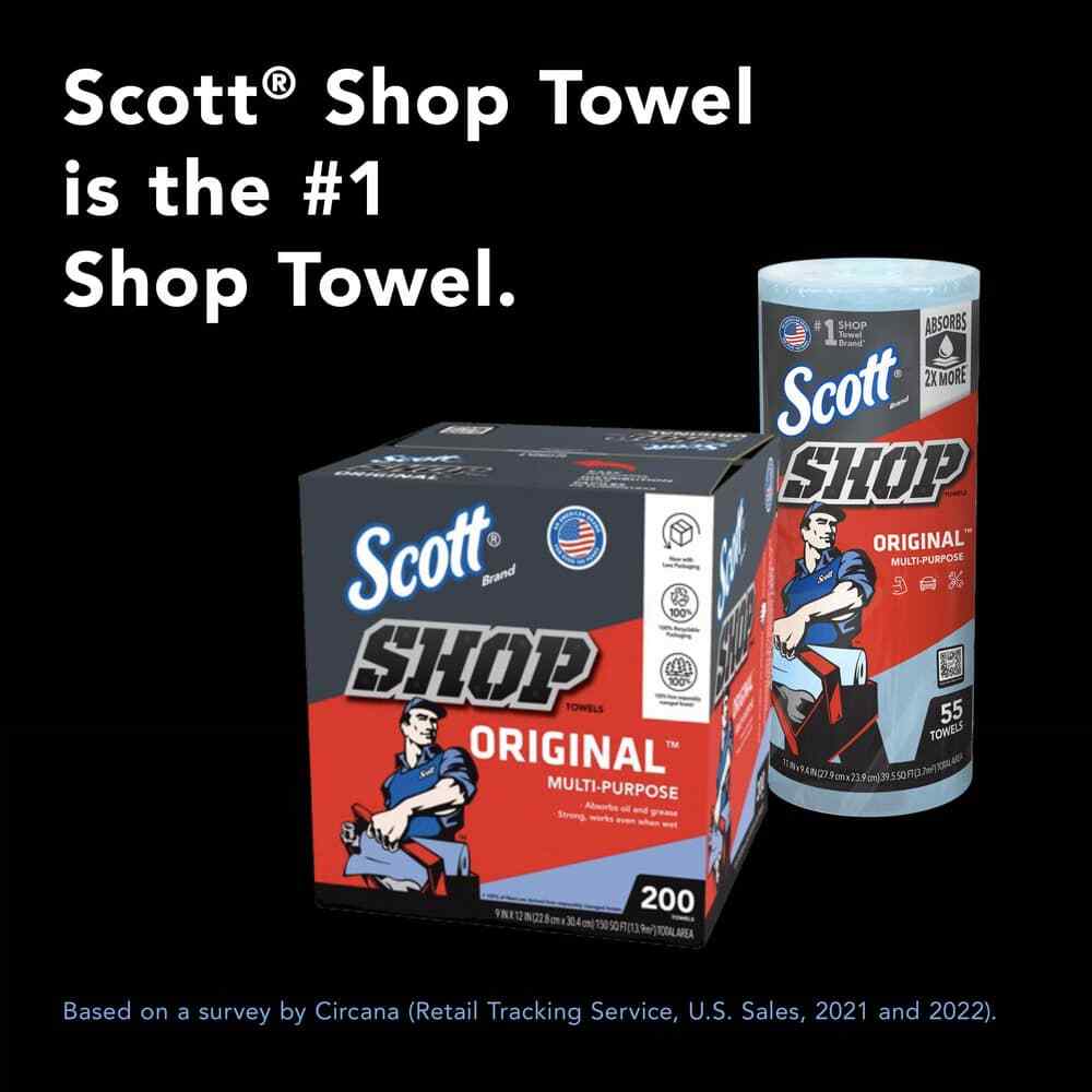 Scott 11 Inch Long x 10.4 Inch Wide Virgin Shop Towels and Industrial Rags Bl…