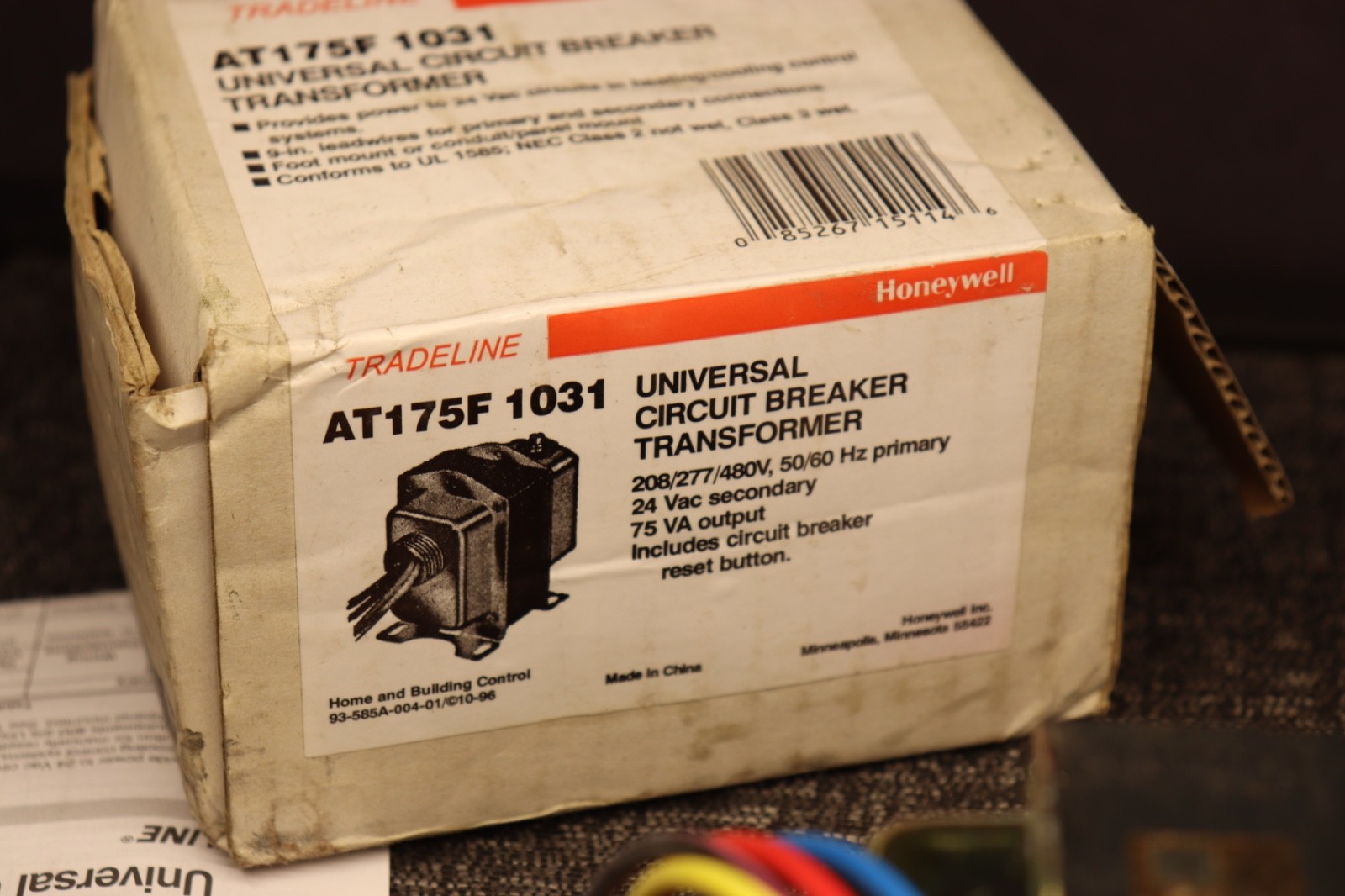 Honeywell AT175F1031 Universal Circuit Breaker Transformer 75VA 208/277/480 VAC
