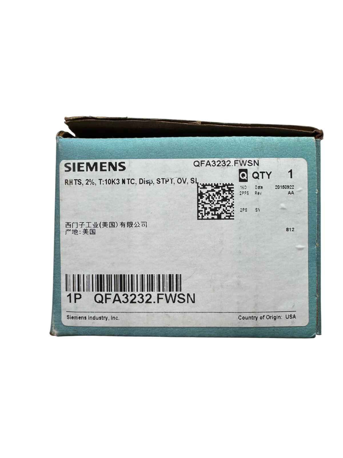 Siemens QFA3232.FWSN Temperature and Humidity Sensor