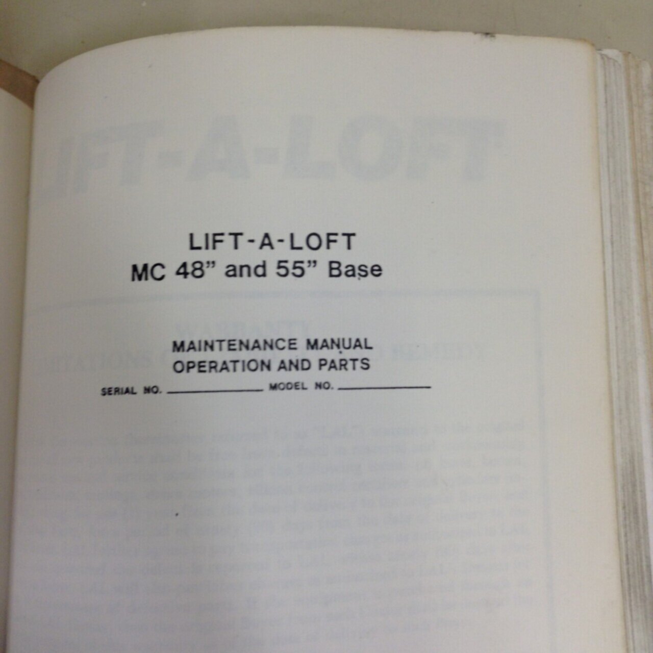 LIFT A LOFT Service Manual 55-24.0 Used #70995