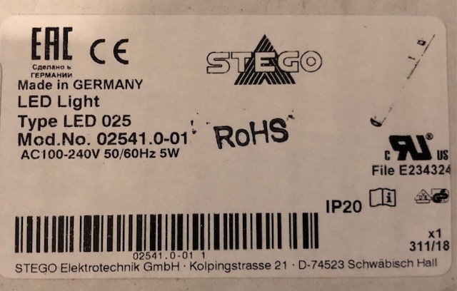 STEGO 02541.0-01 ENCLOSURE LIGHT 100-240VAC 50/60HZ 5W NEW IN BOX