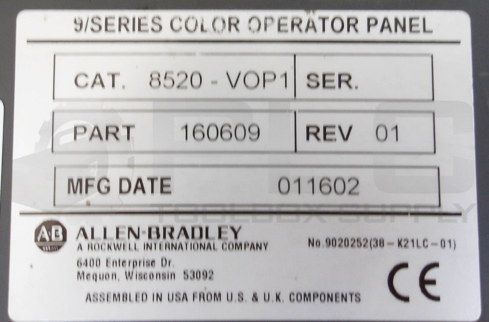 ALLEN BRADLEY 8520-VOP1 REV 01 SERIES COLOR OPERATOR PANEL