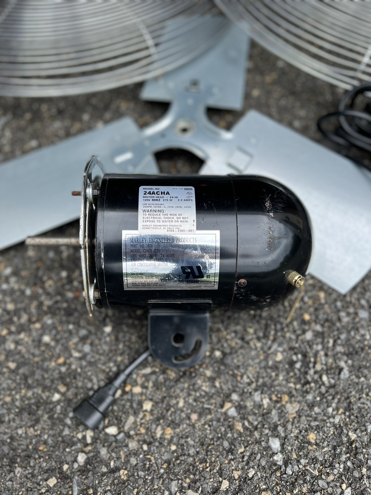 Marley Fan Motor 24″ Commercial Air Circulator W Front & Rear Guard & Blade .