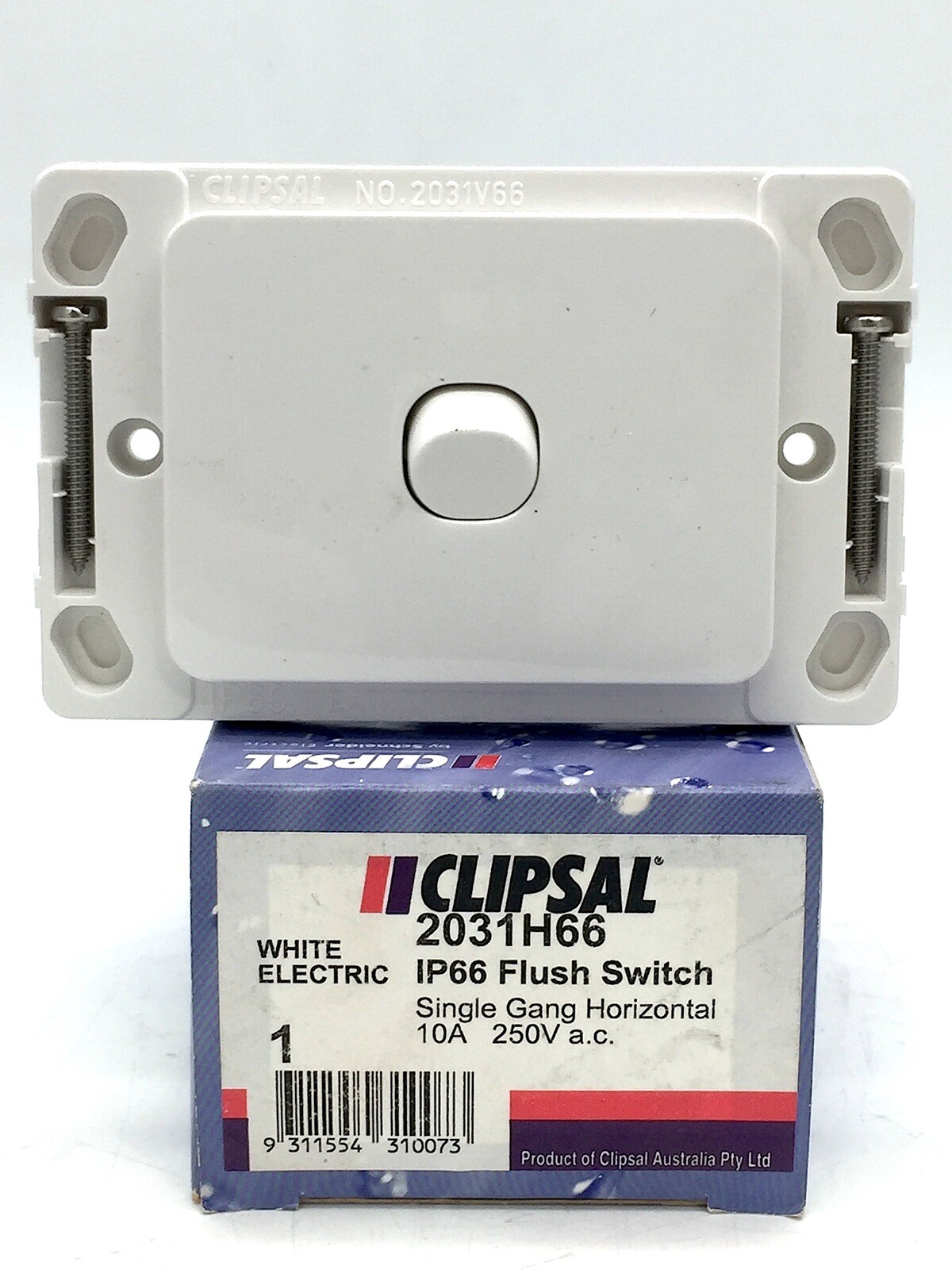 Clipsal 2031H66 Flush Switch 1 Gang Horizontal 10A 250VAC IP66 White
