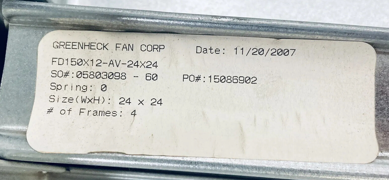 UNUSED GREENHECK FD150X12-AV-24X24 DYNAMIC DIRE DAMPER 24″X24″ FD-150-SERIES