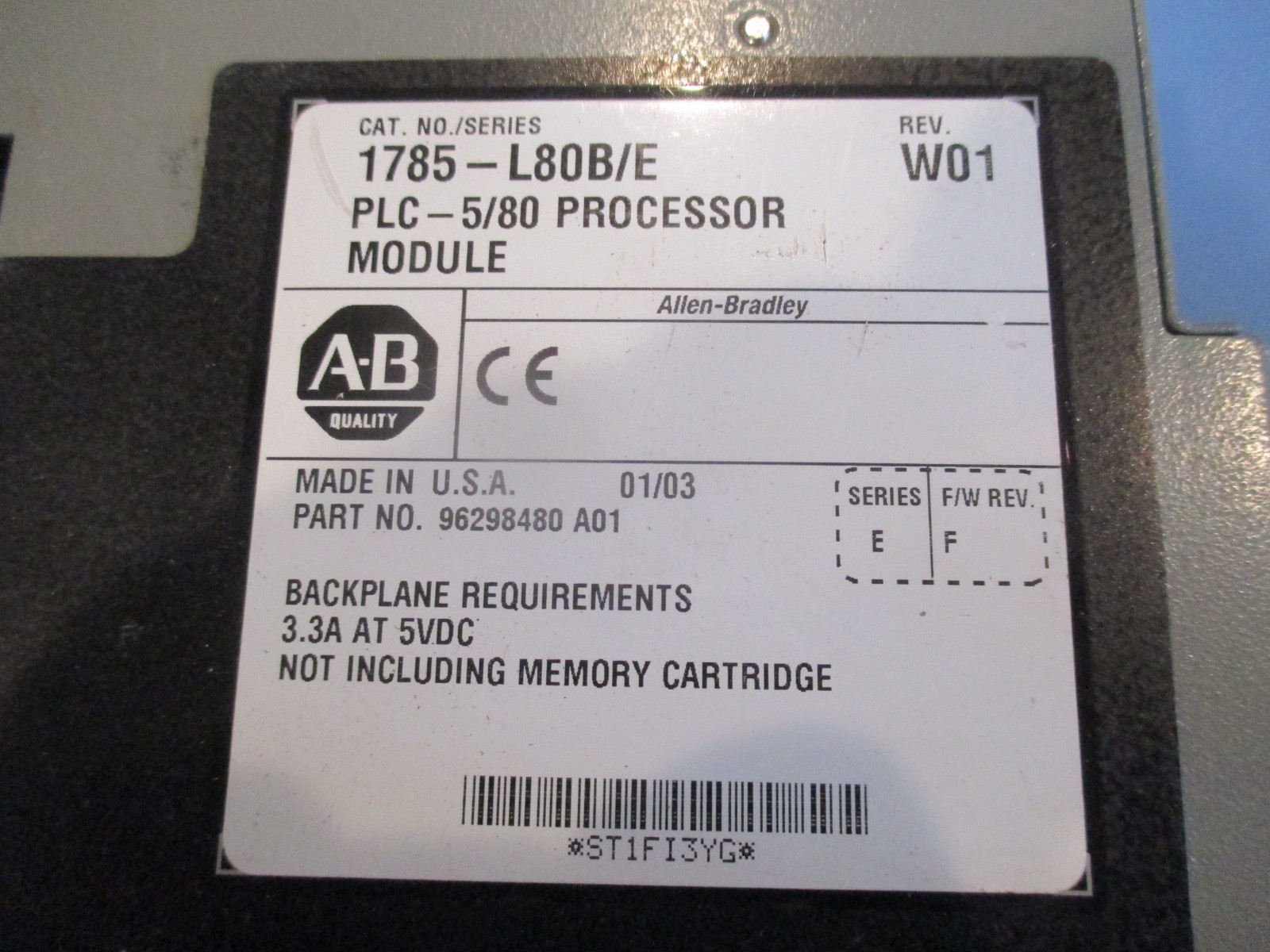 Allen Bradley PLC-5/80 Processor Module 1785-L80B/E 1785-L80B 96298480A01
