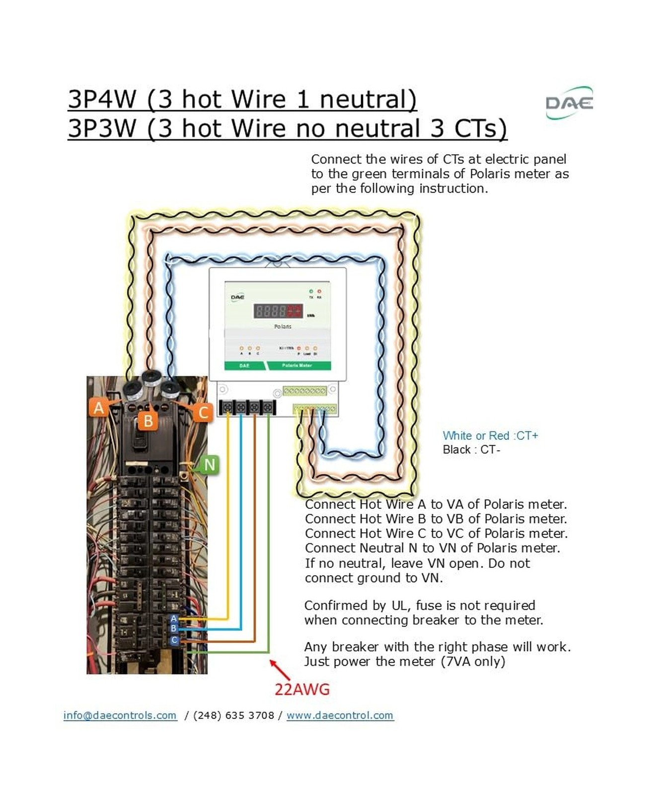 DAE P254-200-S KIT, UL CTEP kWh Smart Submeter, 3 Phase, 200A, 120-480V, 3 CT…