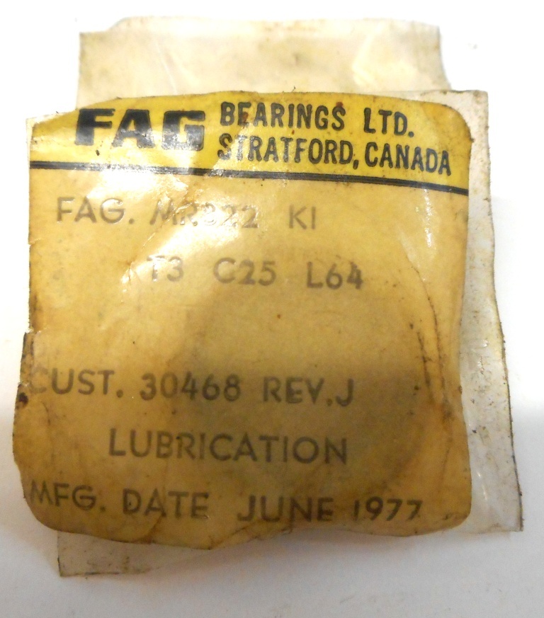 FAG, BALL BEARING, MR822, 8 X 22 X 7 MM, OPEN, SINGLE ROW, LOT OF 2