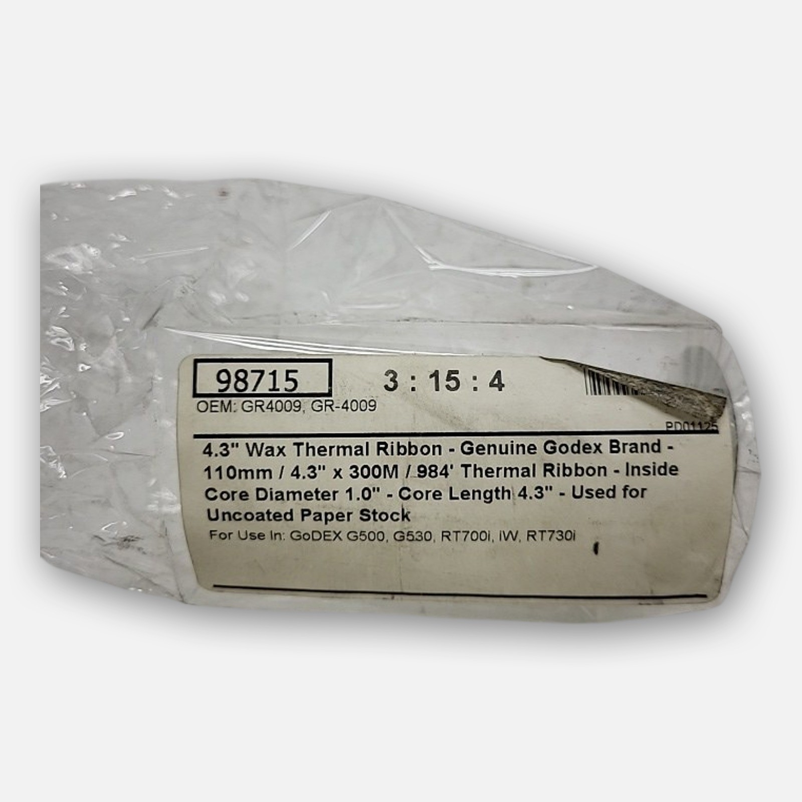 NEW GoDEX GR4009 THERMAL WAX RIBBON 4.33″ X 984′