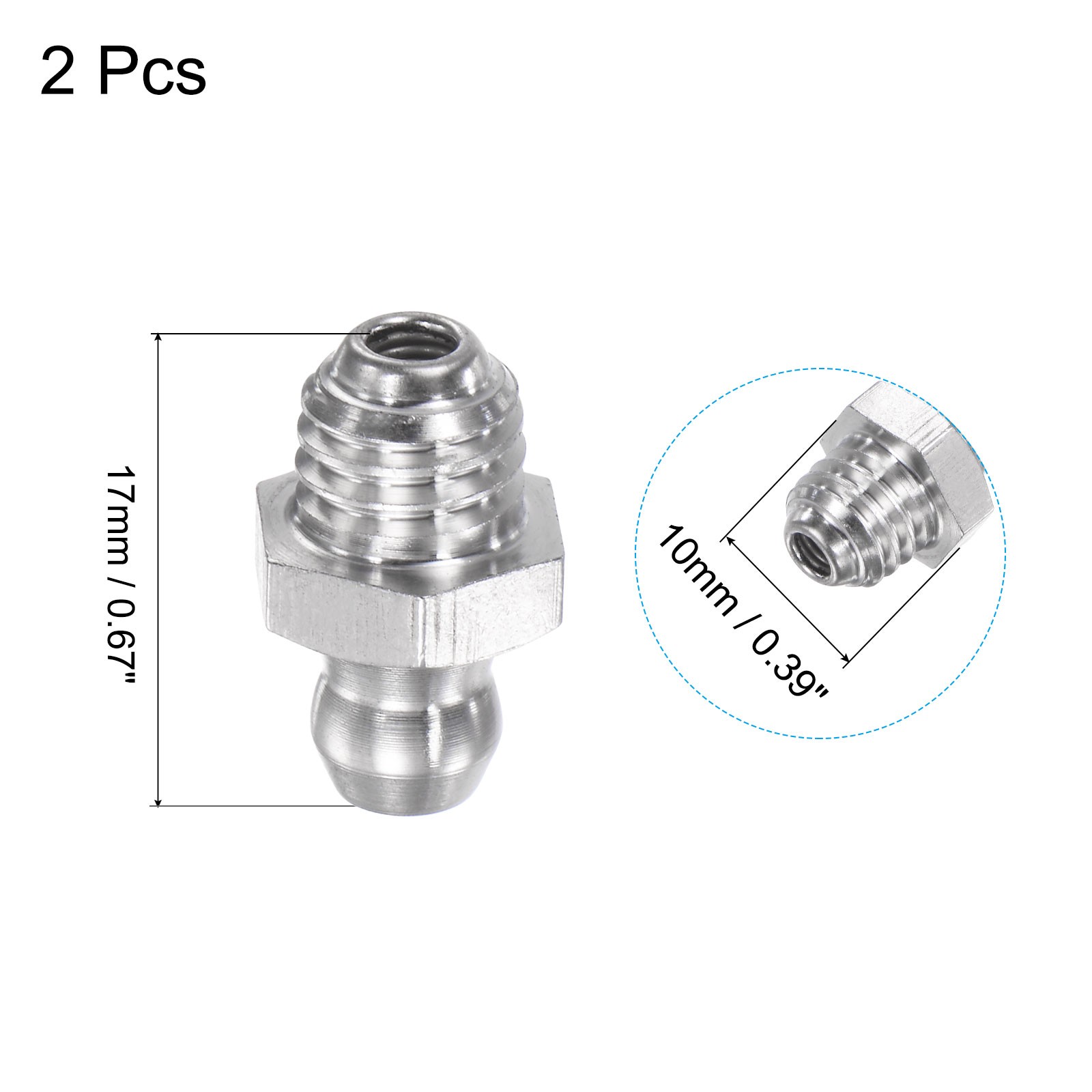 2Pcs Metric Stainless Steel Straight Hydraulic Grease Fitting M8 x 1.25mm