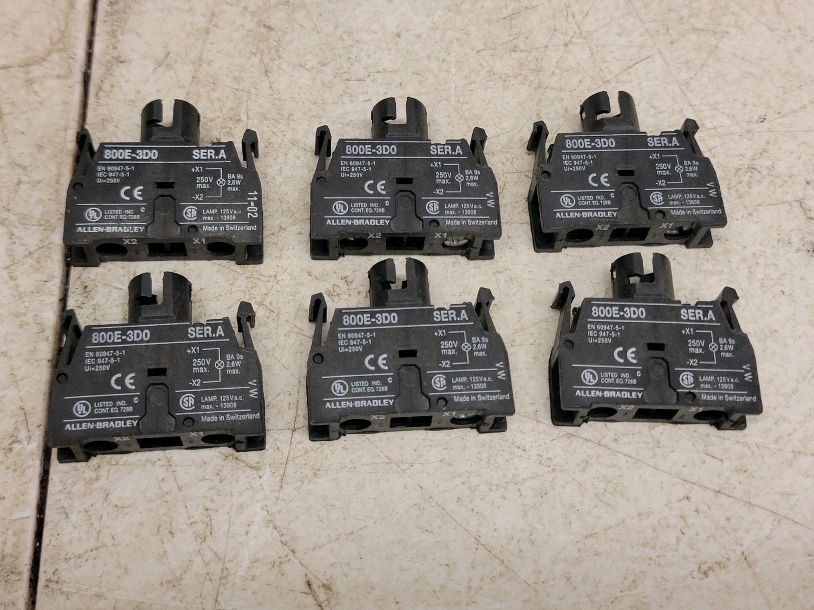 (6) Allen Bradley 800E-3D0 Ser A Pilot light module 250V