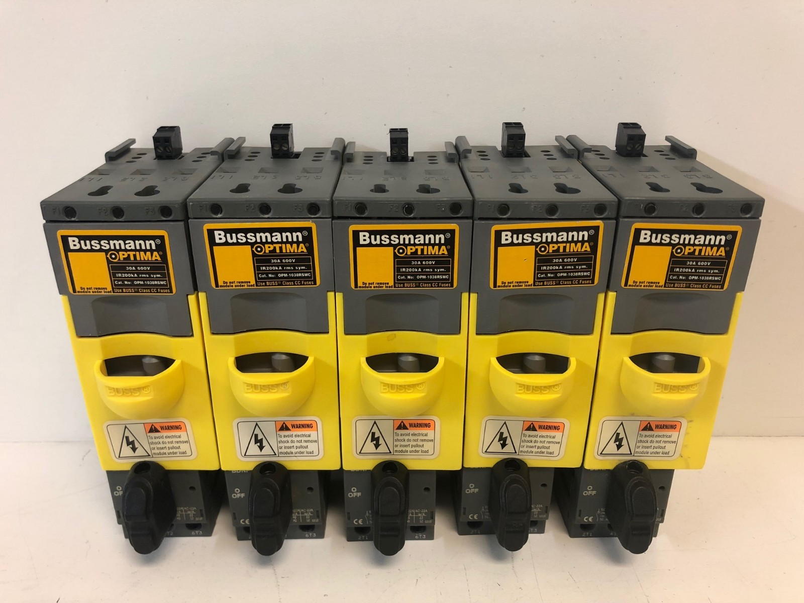 LOT OF 5 GOOD USED! BUSSMANN OPTIMA MANUAL MOTOR CONTROLLERS OPM-1038RSWC