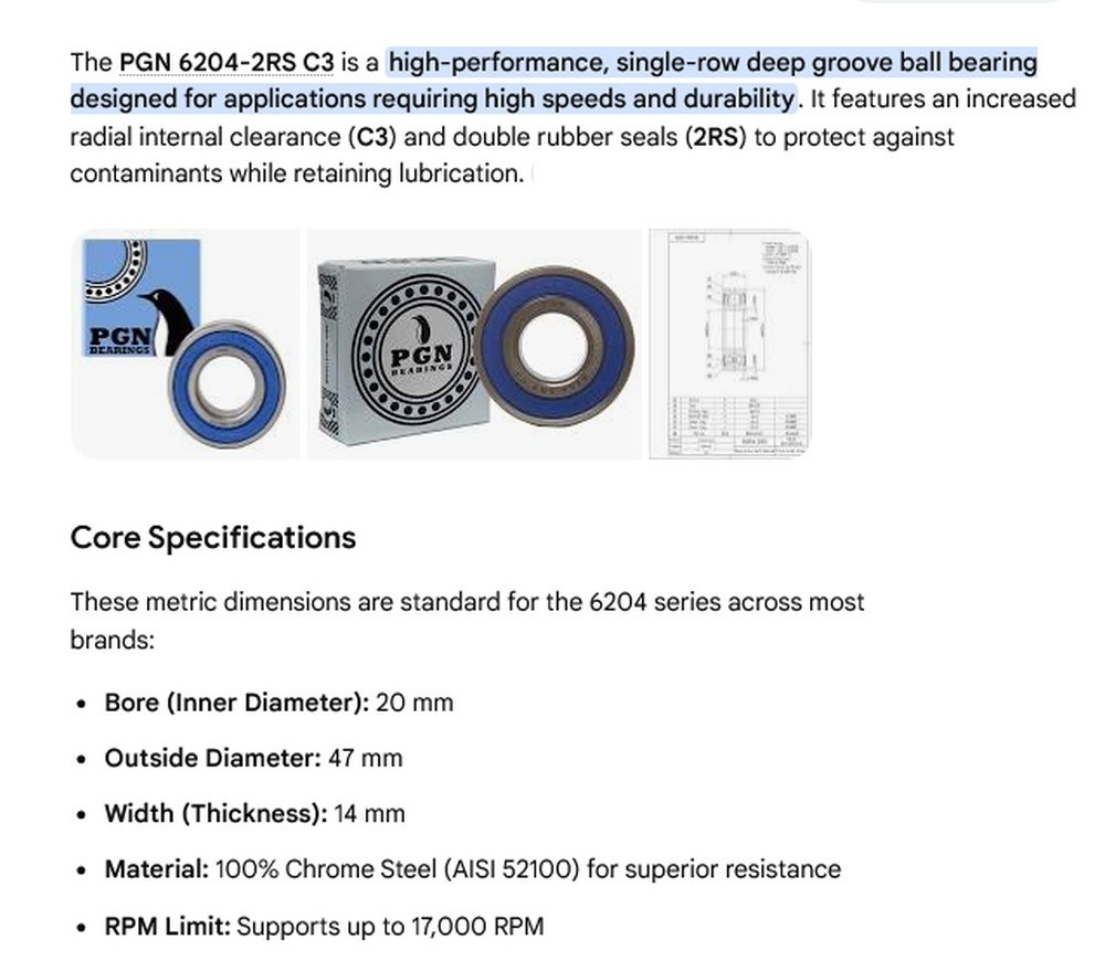1 NEW PGN 6204 2RS C3 DOUBLE SEAL RADIAL BALL BEARING NNB ***MAKE OFFER***