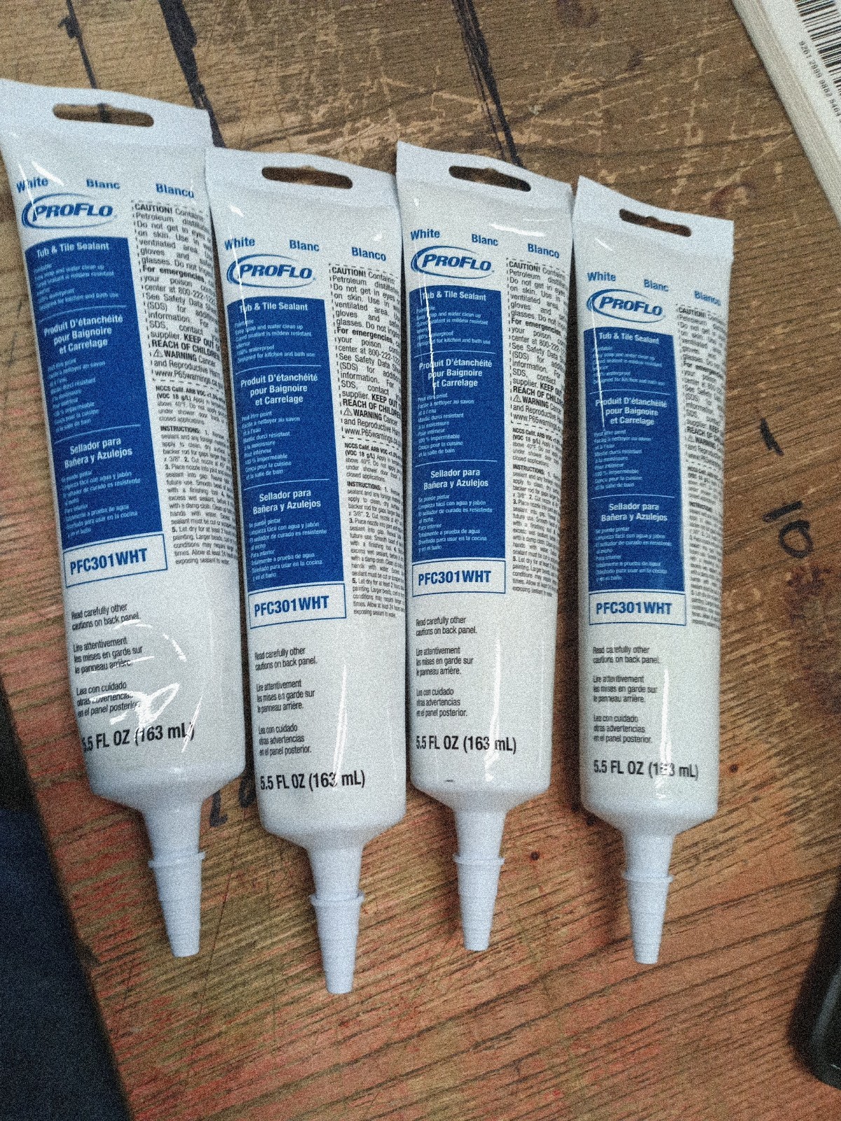 4 Tubes, PROFLO PFC301 5.5 oz Tube and Tile Caulk – White. 9147