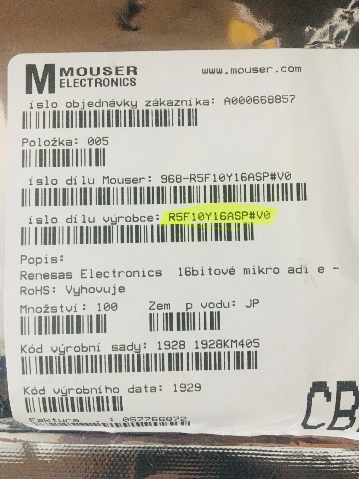 Mouser Electronics R5F10Y16ASP#V0 IC MCU 16BIT (90 qty)