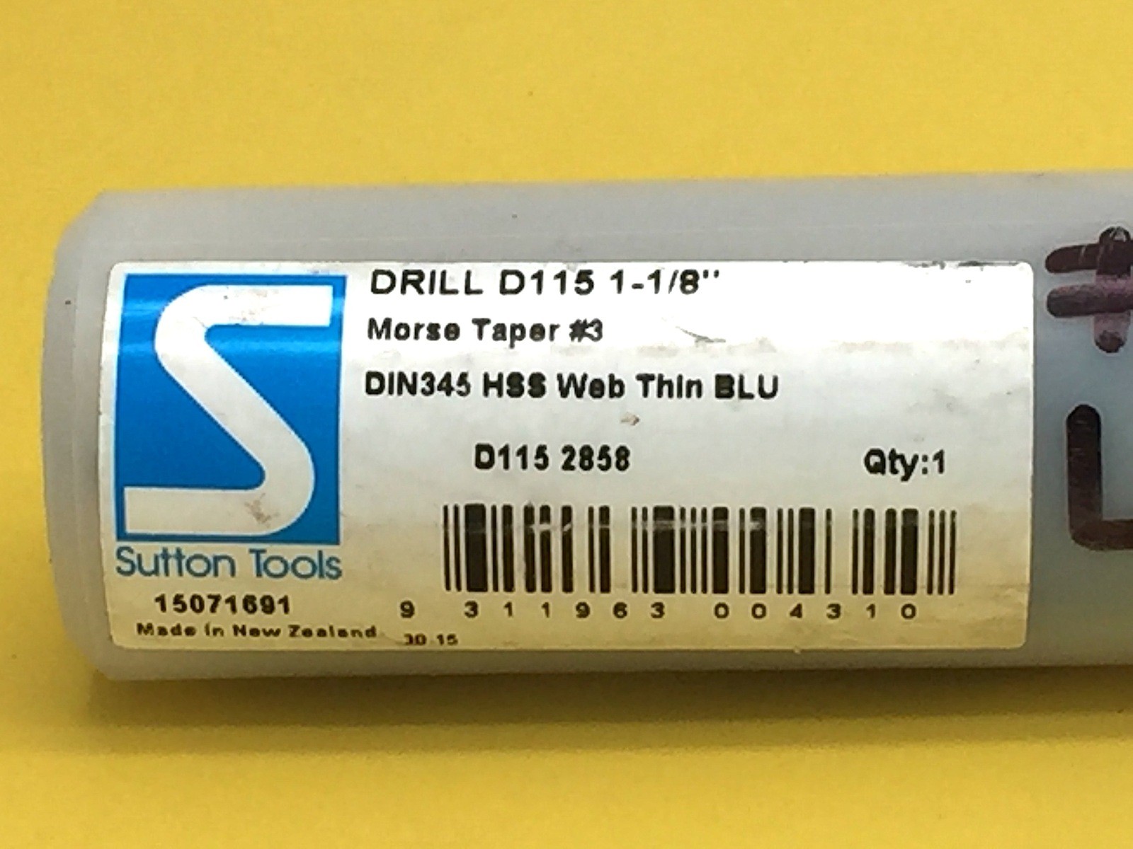 Sutton Drill Bit D115 2858 No.3 Morse Taper Shank 1.1/8″ DIN345 HSS Web T-BLU