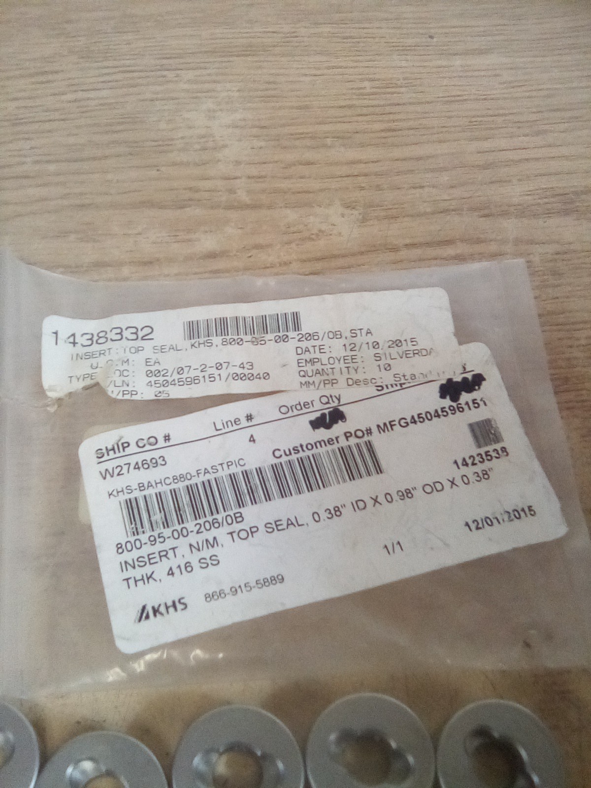 Lot Of 7 KHS KHS-BAHC880-FASTPIC 0.38″ID X0.98″ OD X 0.38″ THK 416 SS
