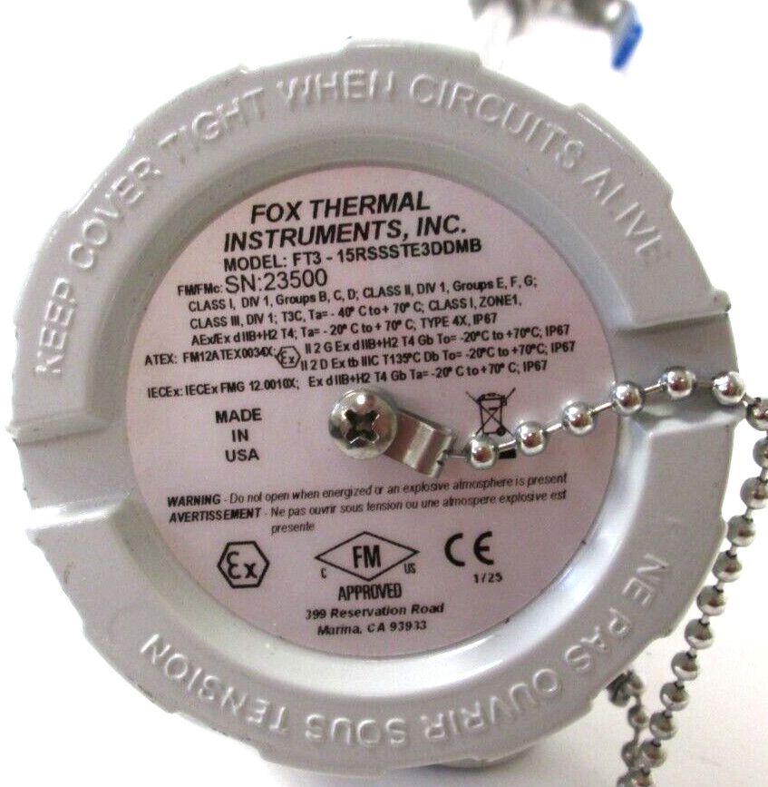 FOX THERMAL INSTRUMENTS FLOW METER-TEMP, FT3-15RSSSTE3DDMB, 3/4″ NPT, SURPLUS