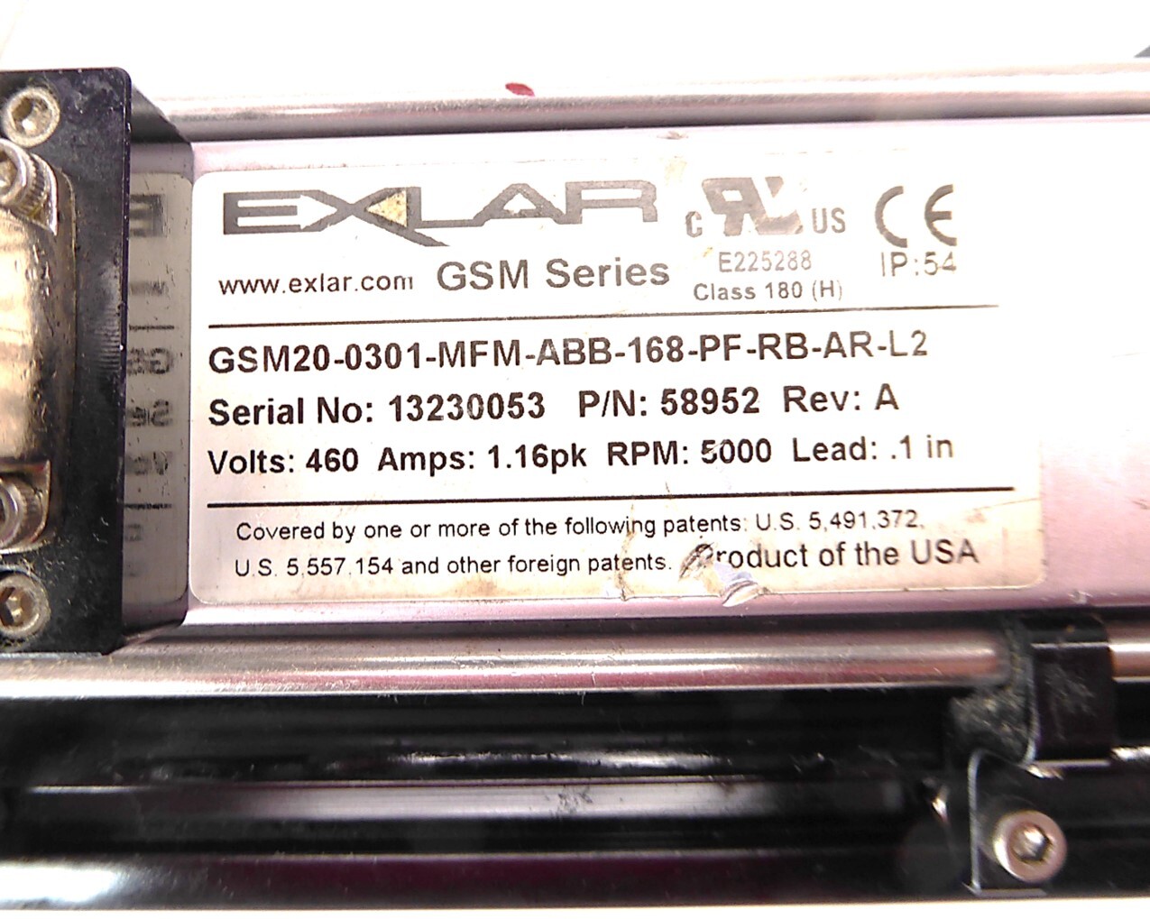 Exlar GSM20-0301-MFM-ABB-168-PF-RB-AR-L2 58952 GSM Series Linear Servo Motor