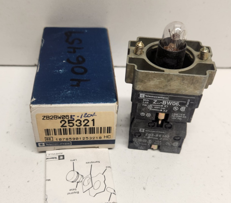 NEW IN BOX! TELEMECANIQUE 120V LIGHT MODULE BASE W/ CONTACTS ZB2-BW065