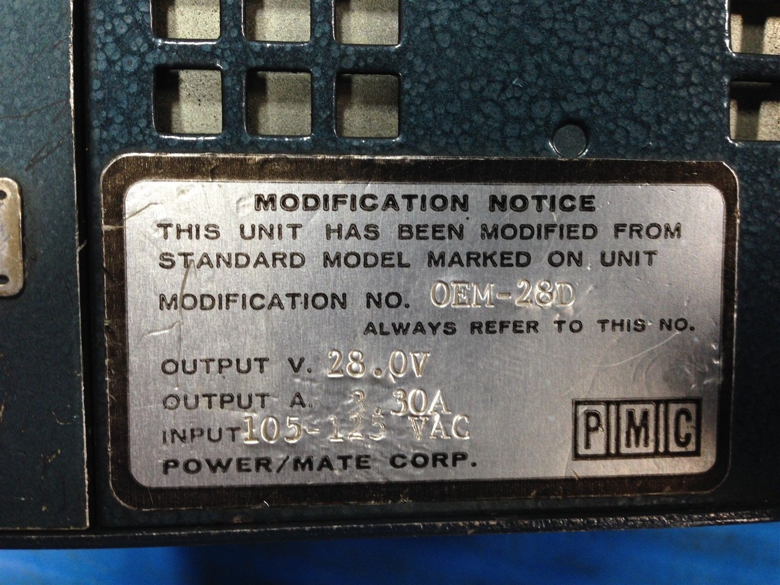USED POWER MATE PMC UNI 30 D REGULATED POWER SUPPLY MODIFIED TO OEM-28D (J7)