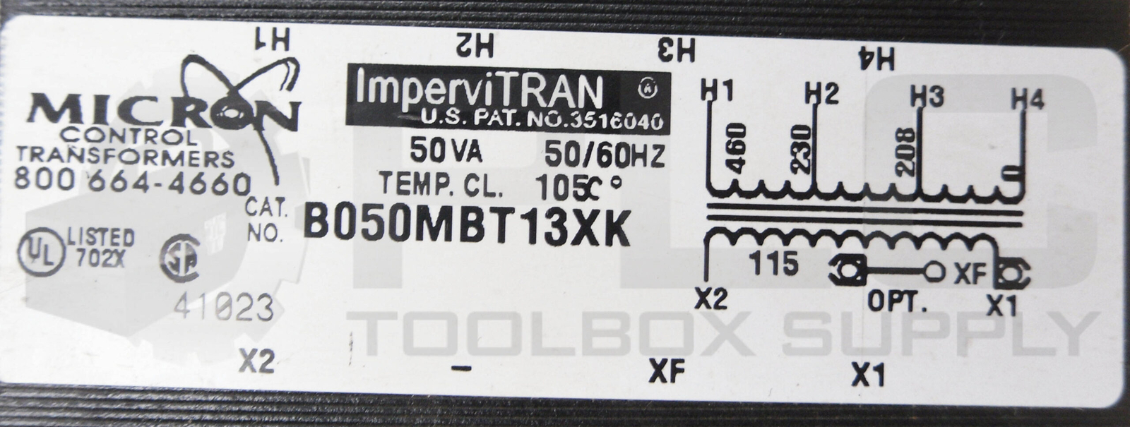 MICRON IMPERVITRAN CONTROLS B050MBT13XK CONTROL TRANSFORMER 50/60HZ