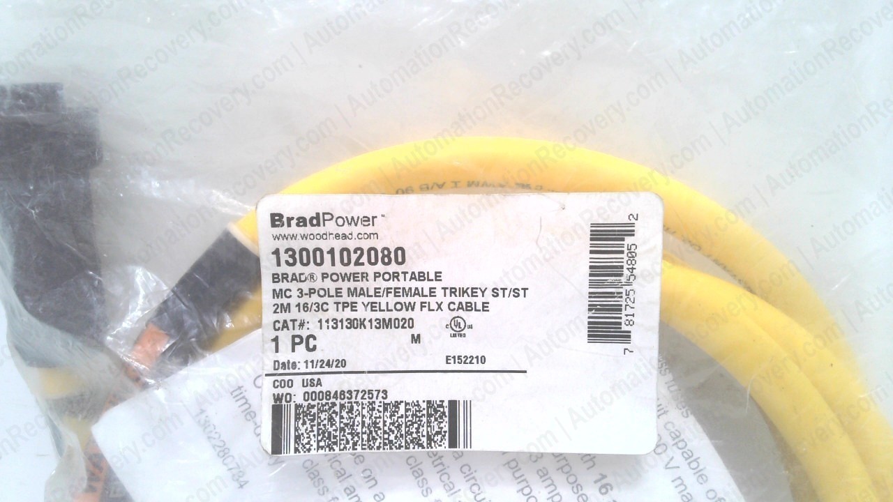 BRAD POWER 113130K13M020, DOUBLE ENDED CORDSET, 1300102080, NEW #353306