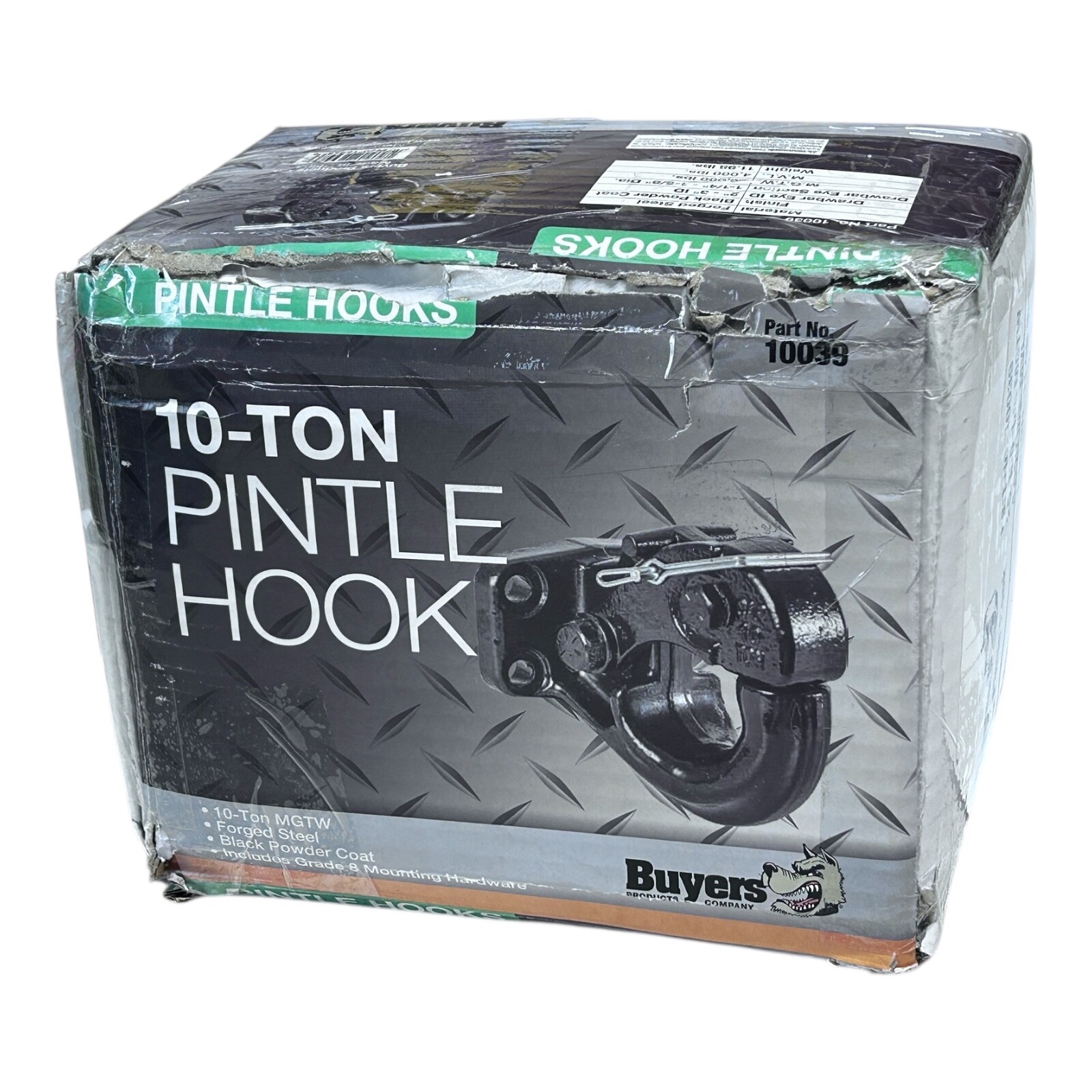 Buyers Products 10039 Black Steel Powder Coat 10 Ton Pintle Hook with Mount