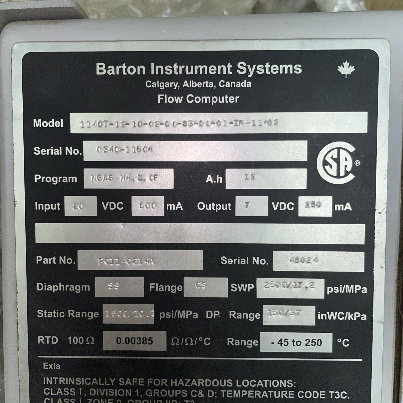 Barton Scanner 1140 Flow Computer 1140T-12-10-02