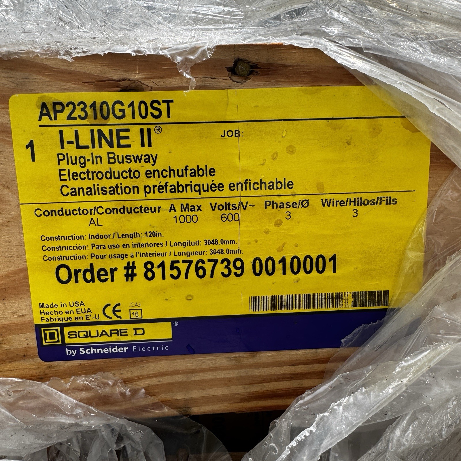 SQUARE D I-LINE II BUSWAY AP2310G10ST 1000 AMP 600V 10 Feet – New