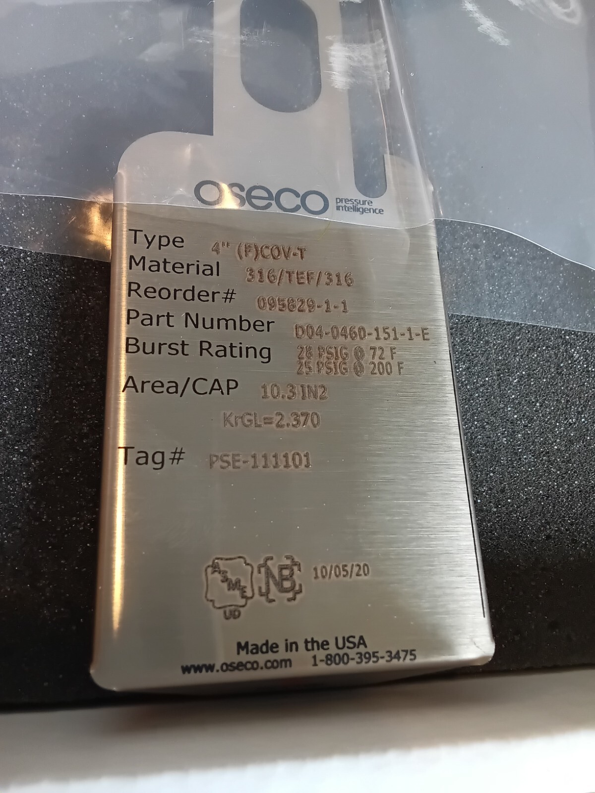 Oseco Rupture Disk D04-0460-151-1-E 316/TEF 4″ 28.00 PSIG @ 72.00*F – (C8B)