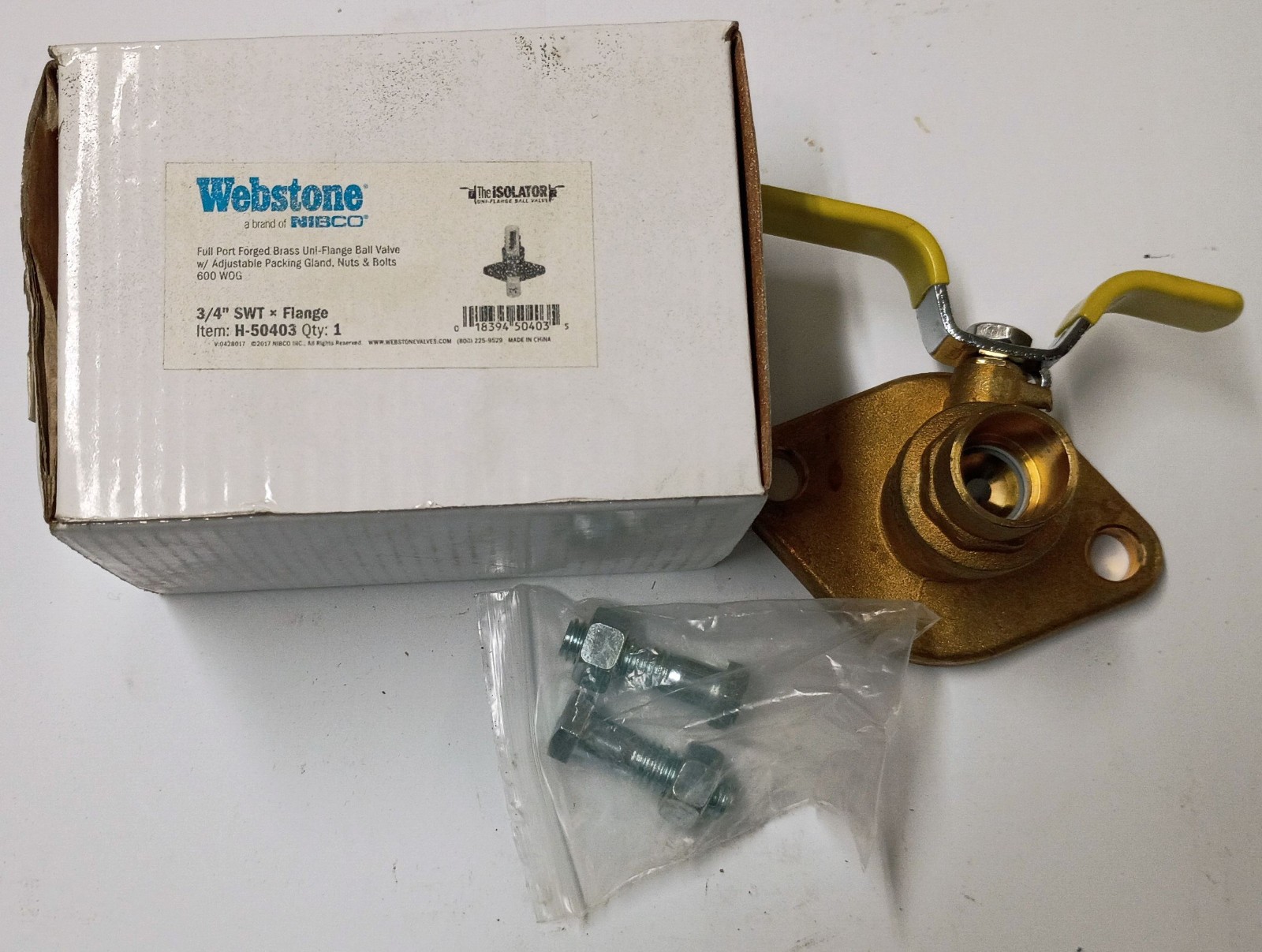 1 NEW WEBSTONE H-50403 ¾” BRASS ISOLATOR UNI-FLANGE BALL VALVE NIB *MAKE OFFER*
