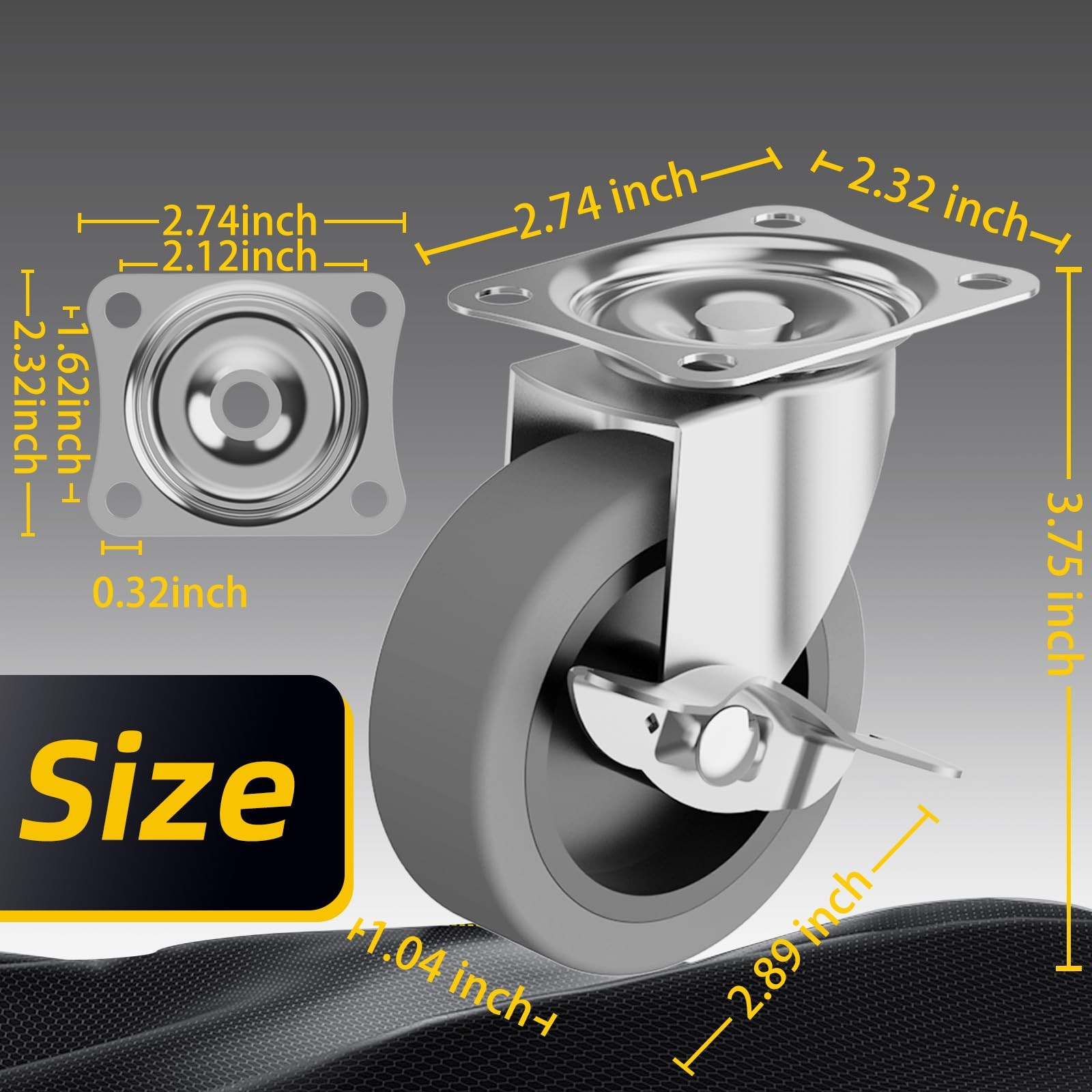 3 Inch Caster Wheels, Casters Set of 4, Heavy Duty Caster with Brake, Castors..